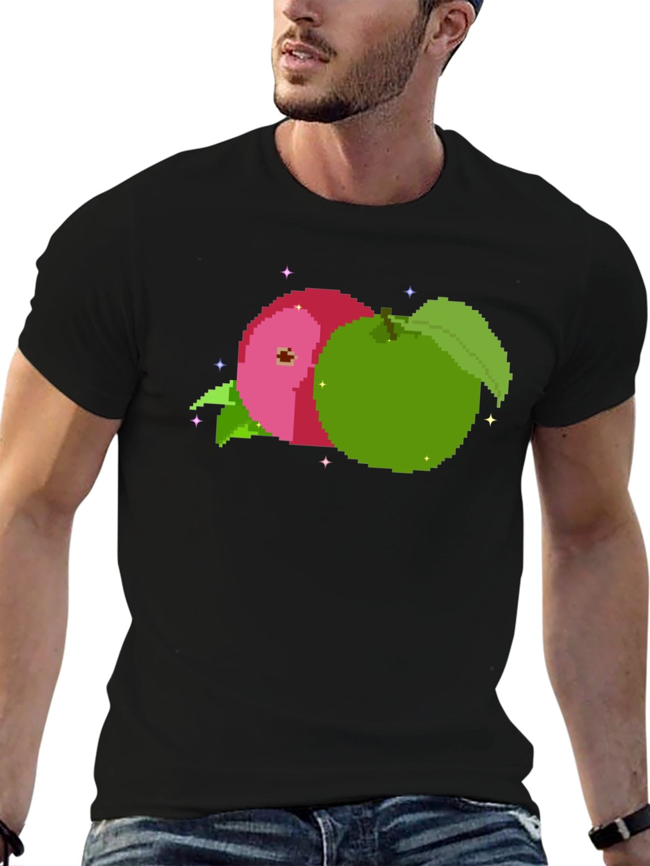 Pixel Apples Black T-Shirt - Retro Gaming Style