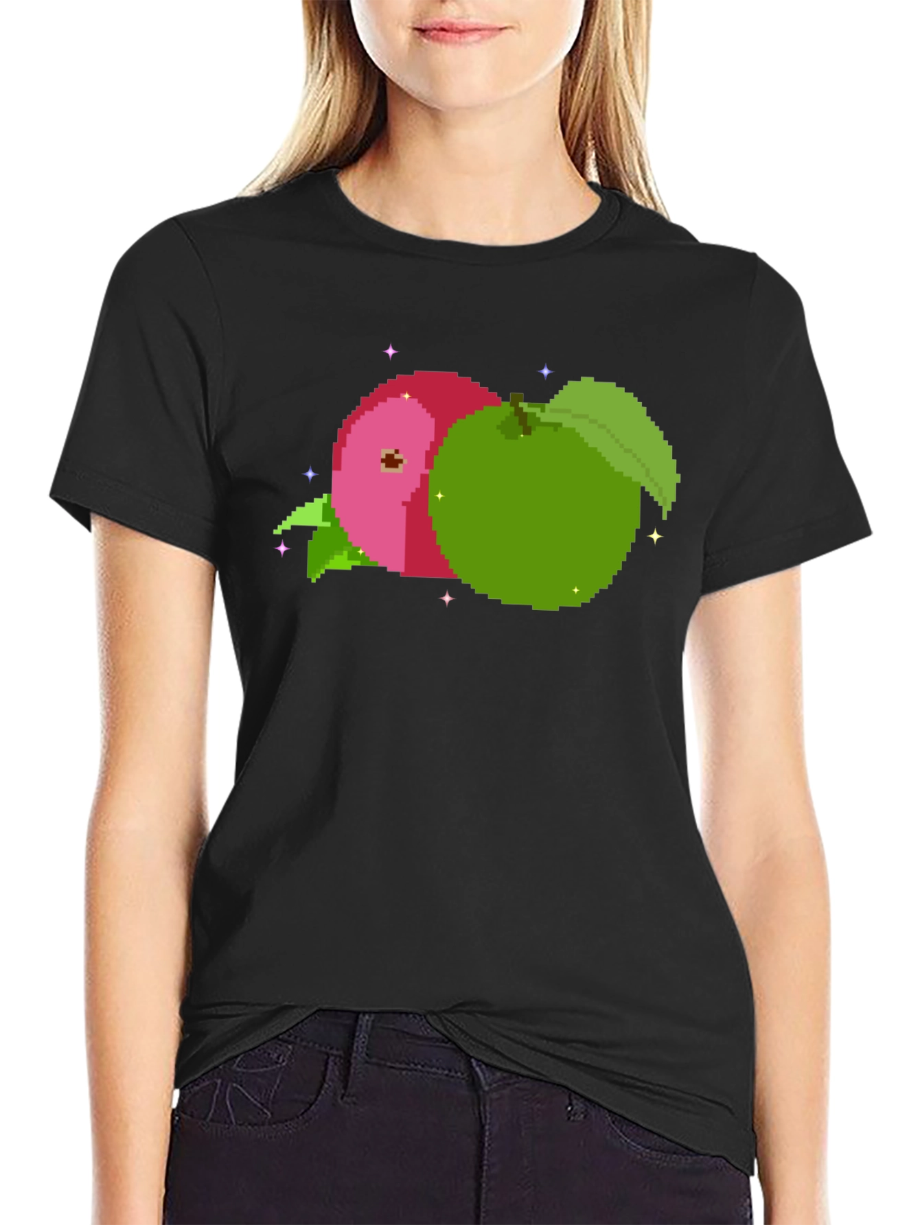 Pixel Apples Black T-Shirt - Retro Gaming Style