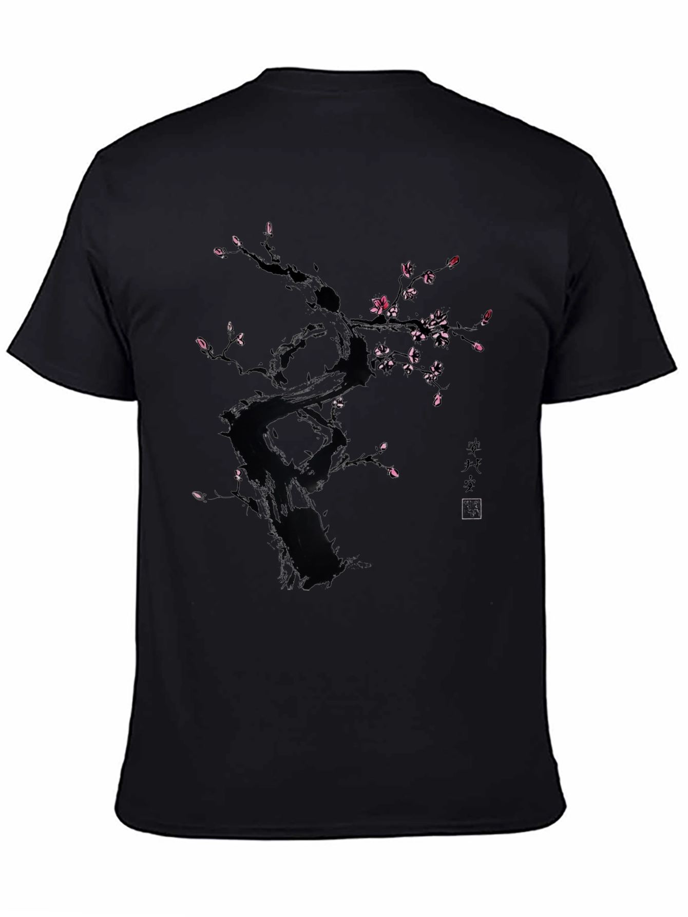 Black T-Shirt with Floral Tree Design