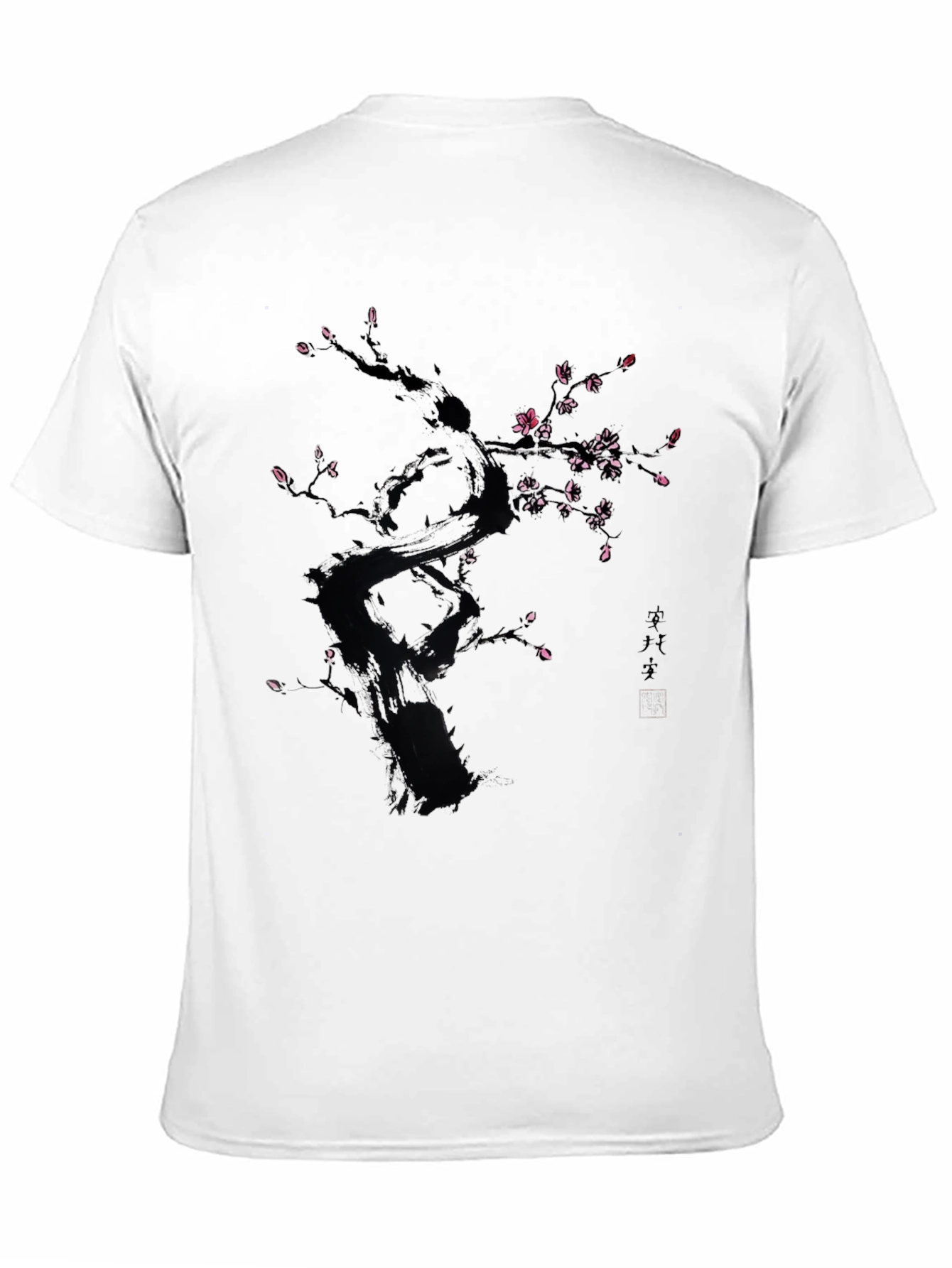Black T-Shirt with Floral Tree Design
