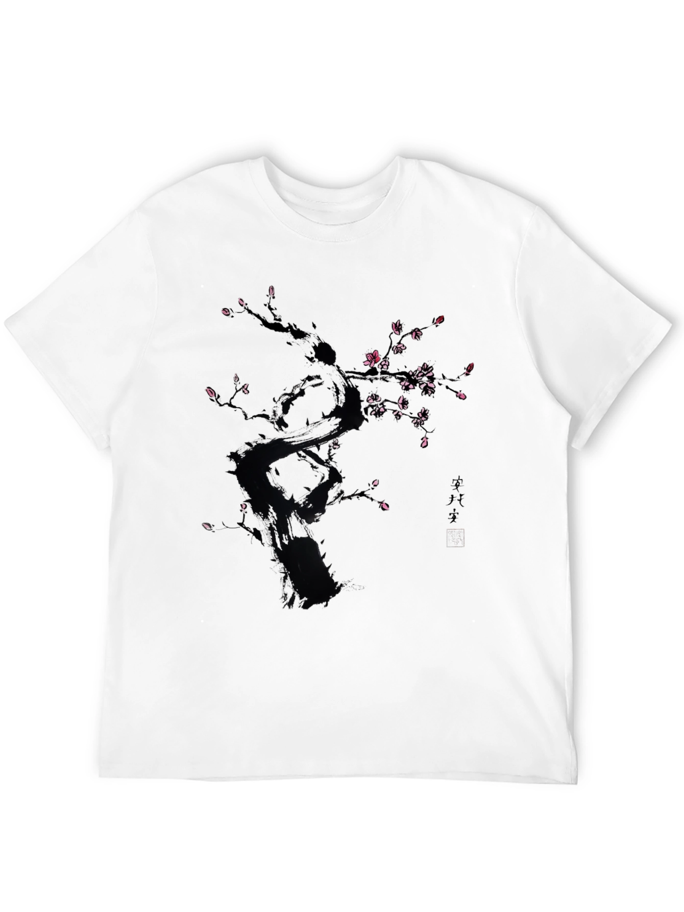 Black T-Shirt with Floral Tree Design