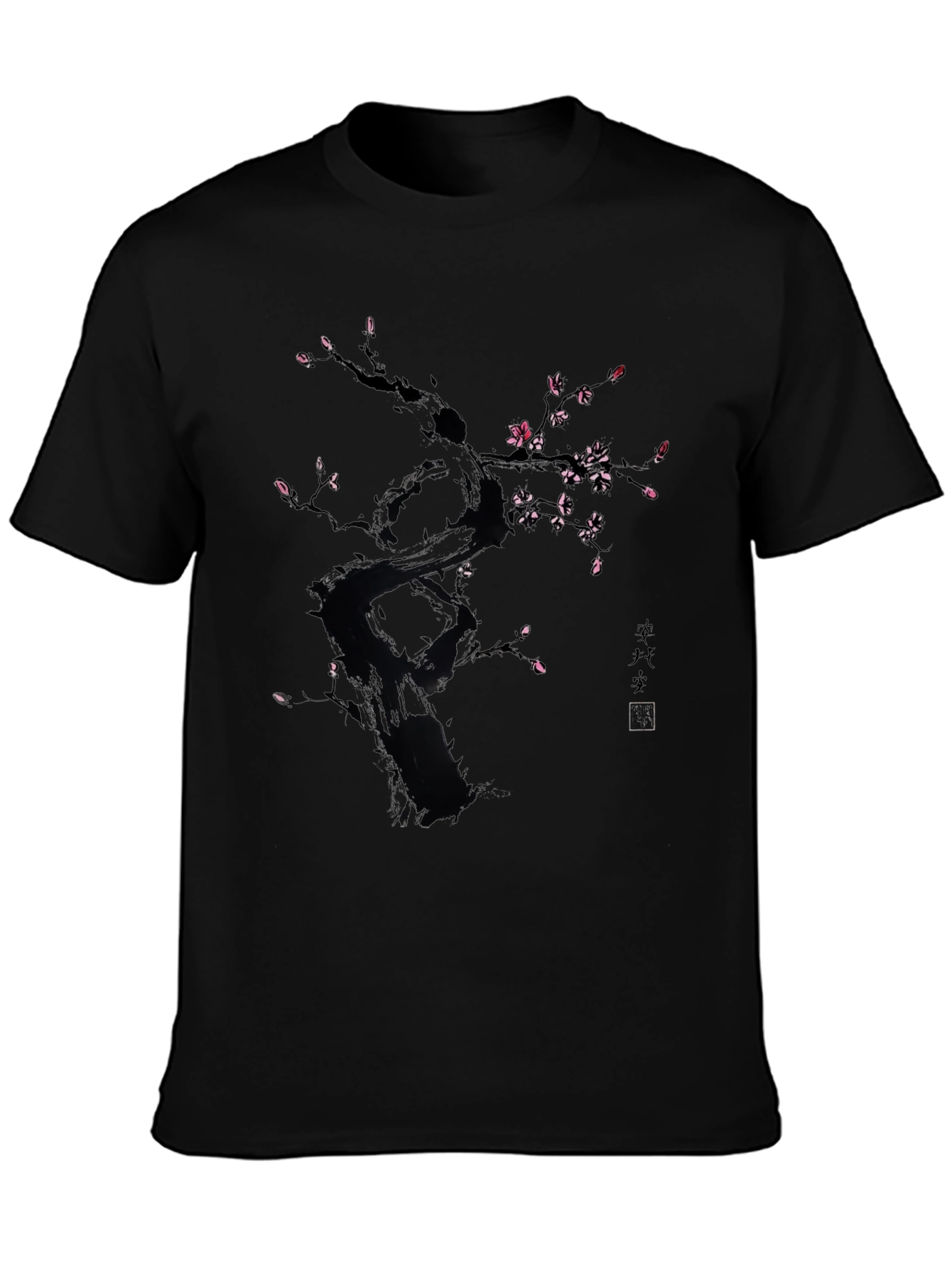 Black T-Shirt with Floral Tree Design