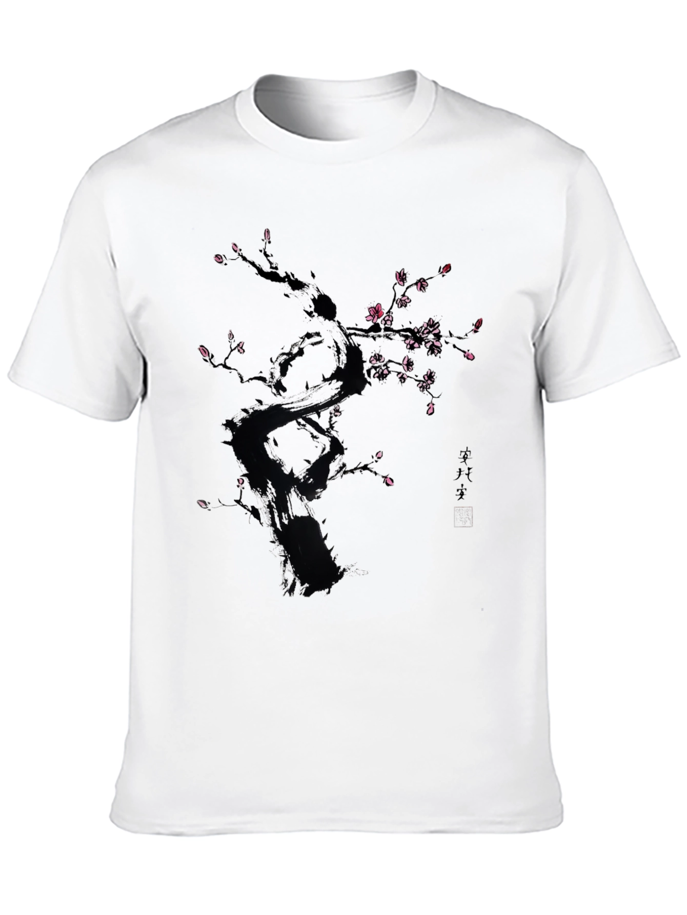 Black T-Shirt with Floral Tree Design