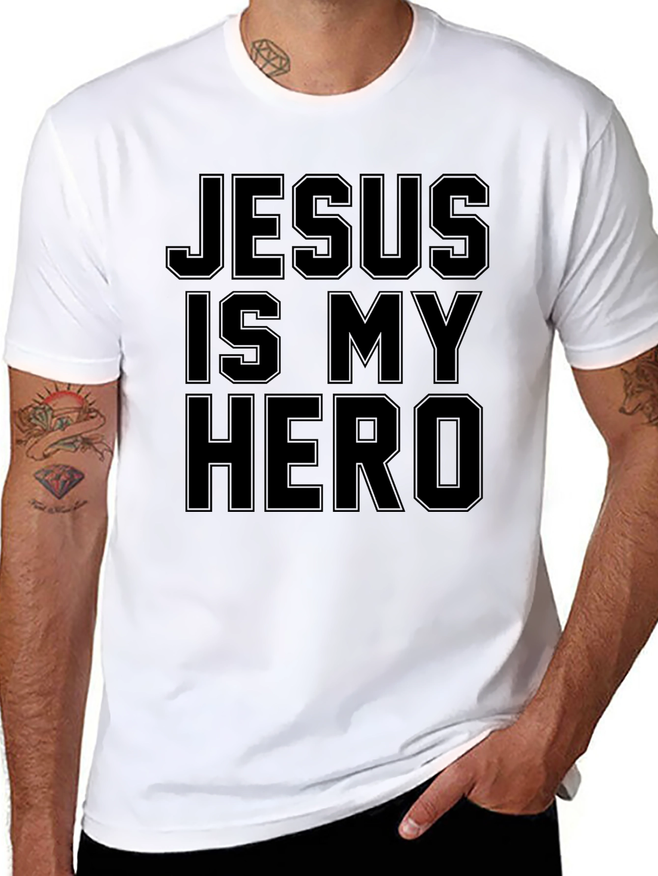 Jesus Is My Hero Black Graphic T-Shirt