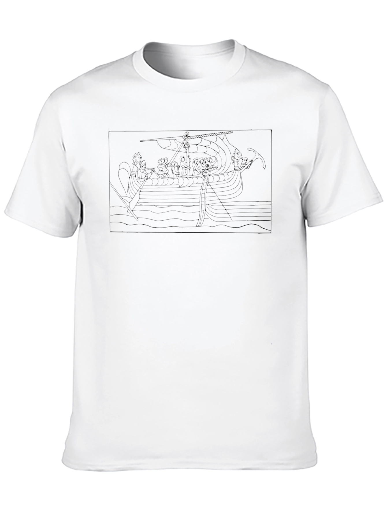 Viking Ship Graphic Tee - Black Cotton T-Shirt