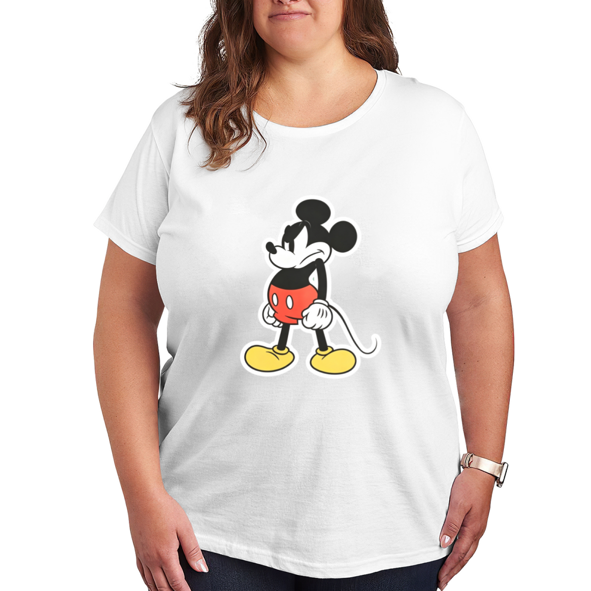 Plus Size Women Angry Classic Mickey Mouse Vintage Cartoon Print Tee