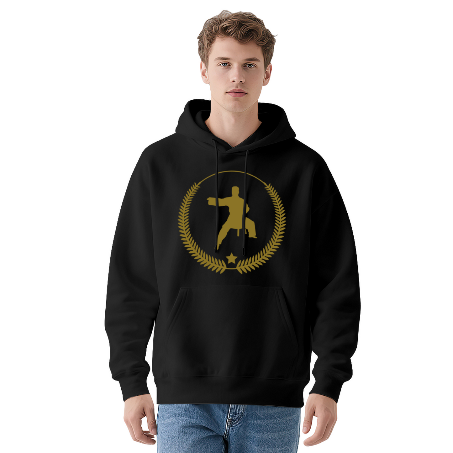 Golden Karate Martial Arts Laurel Wreath Hoodie, Mens Soft Sports Pullover