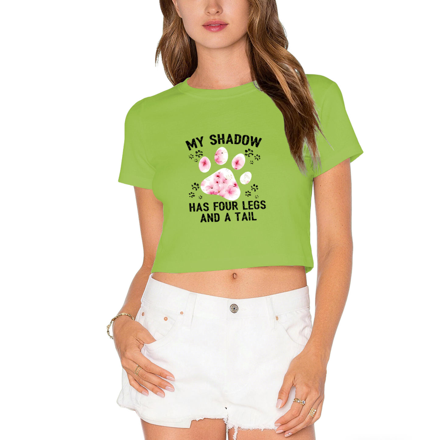 My Shadow Has Four Legs And A Tail Paw Print Pet Crop Tee