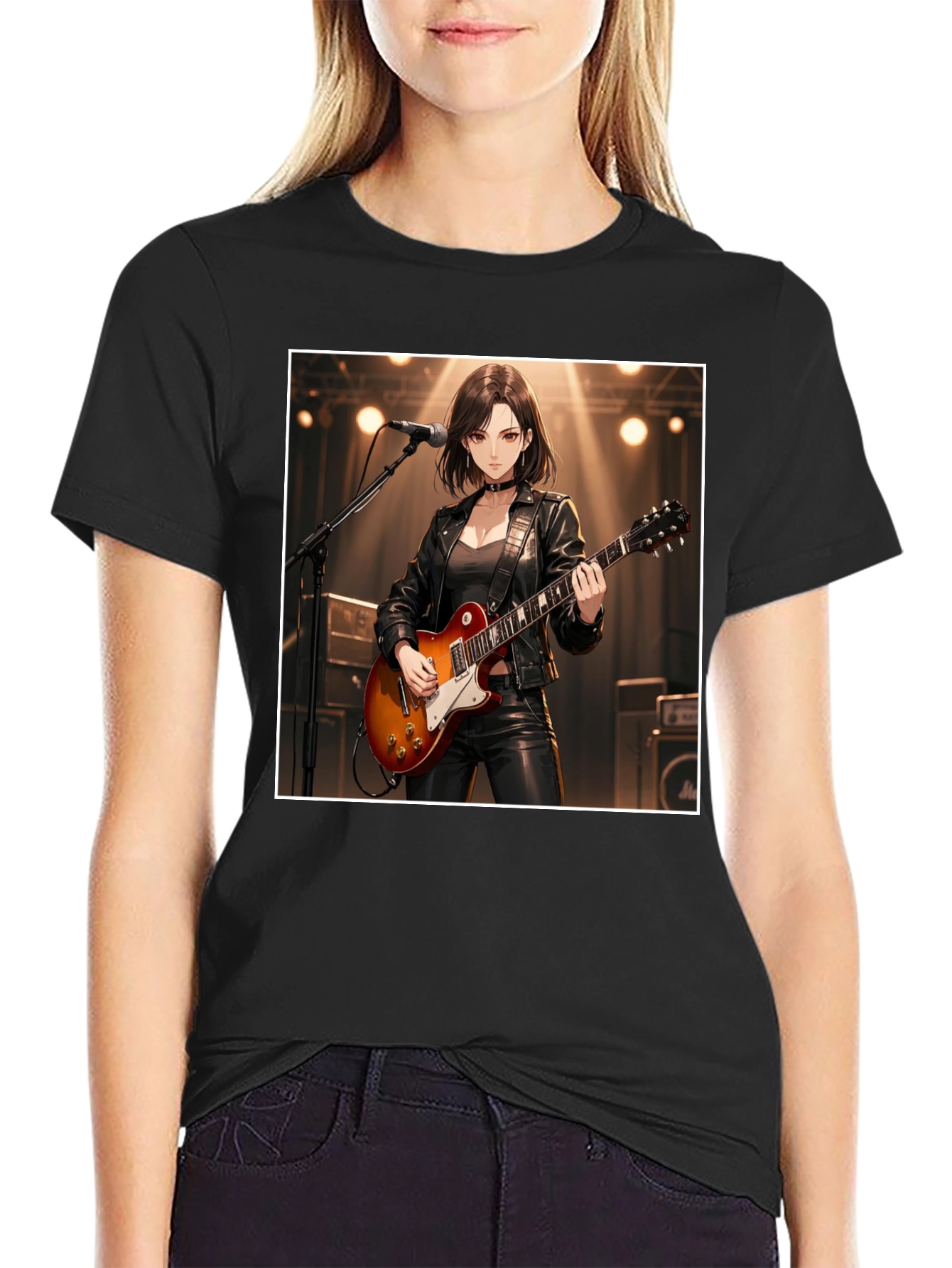 Guitarist Girl Black T-Shirt