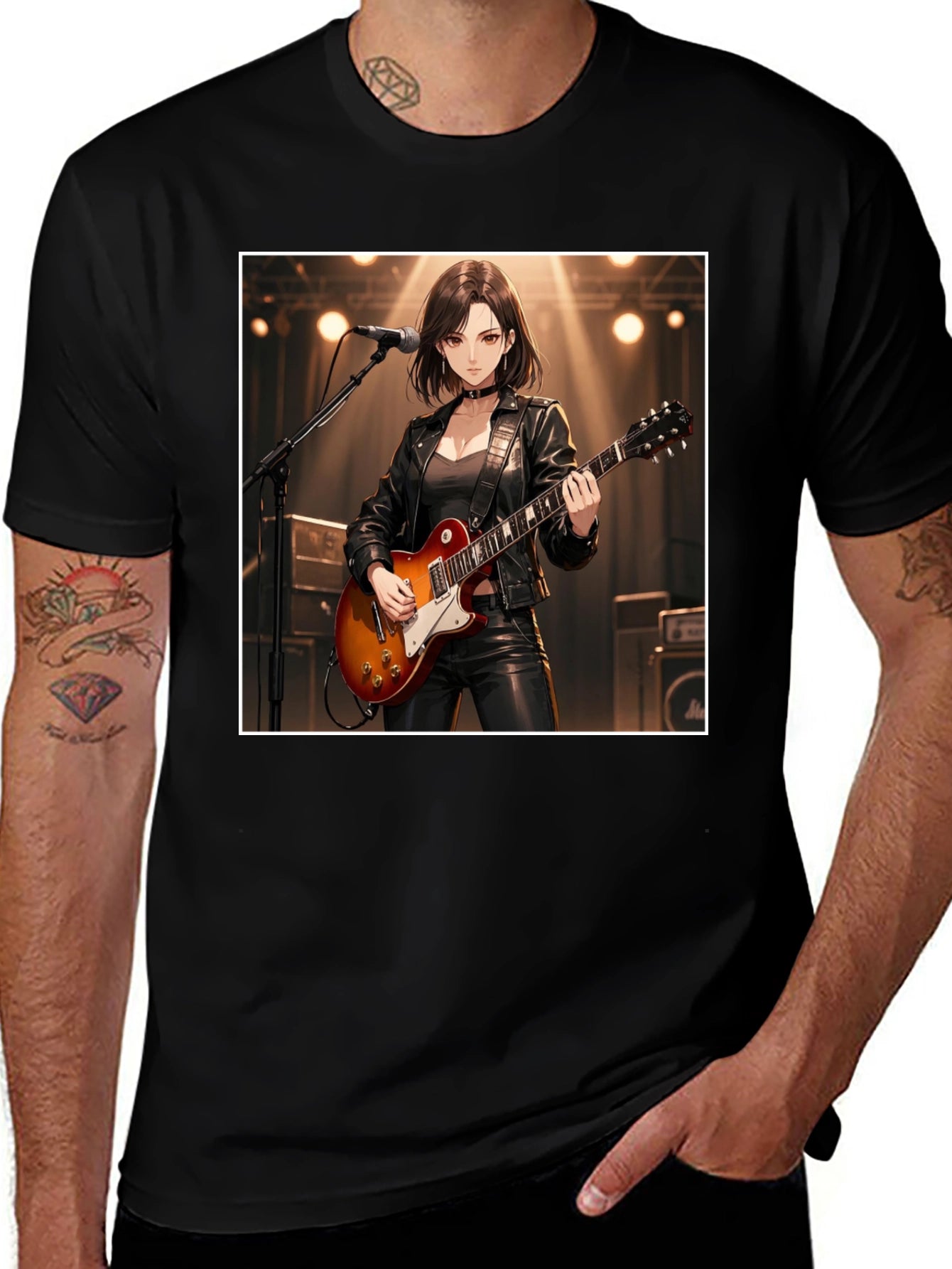 Guitarist Girl Black T-Shirt