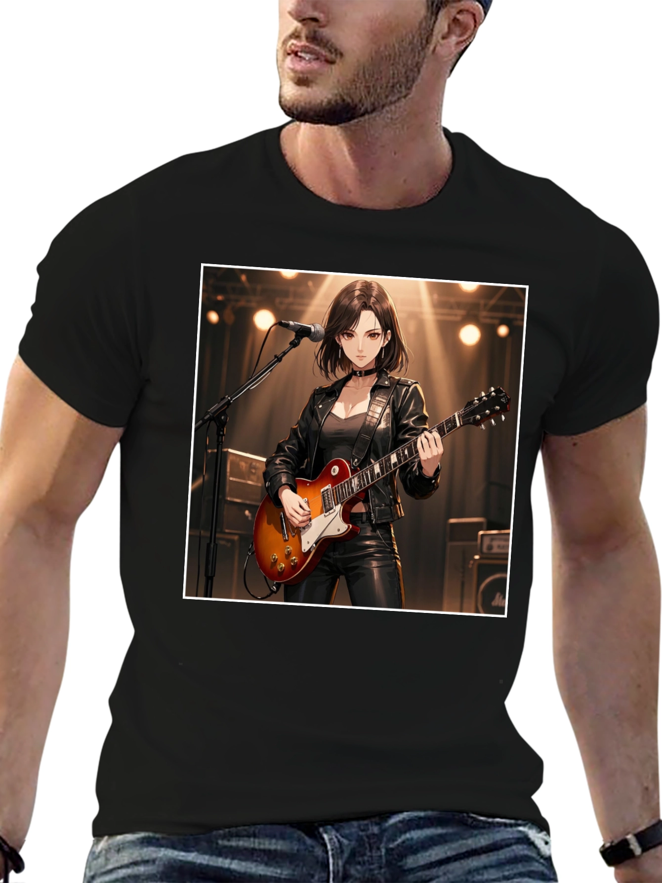 Guitarist Girl Black T-Shirt