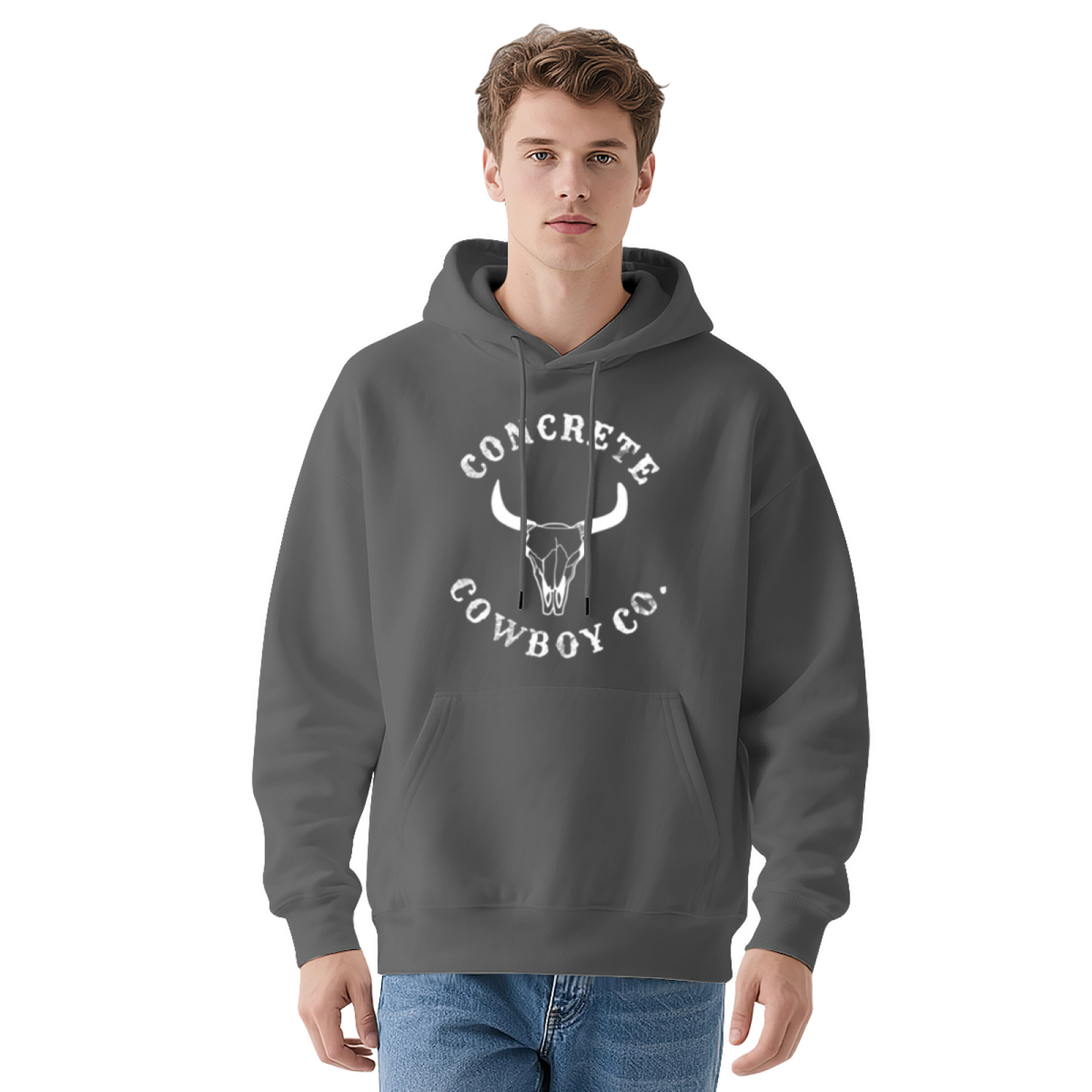 Vintage Concrete Cowboy Co Bull Skull Navy Hoodie, Men¡¯s Cozy Western Style Top