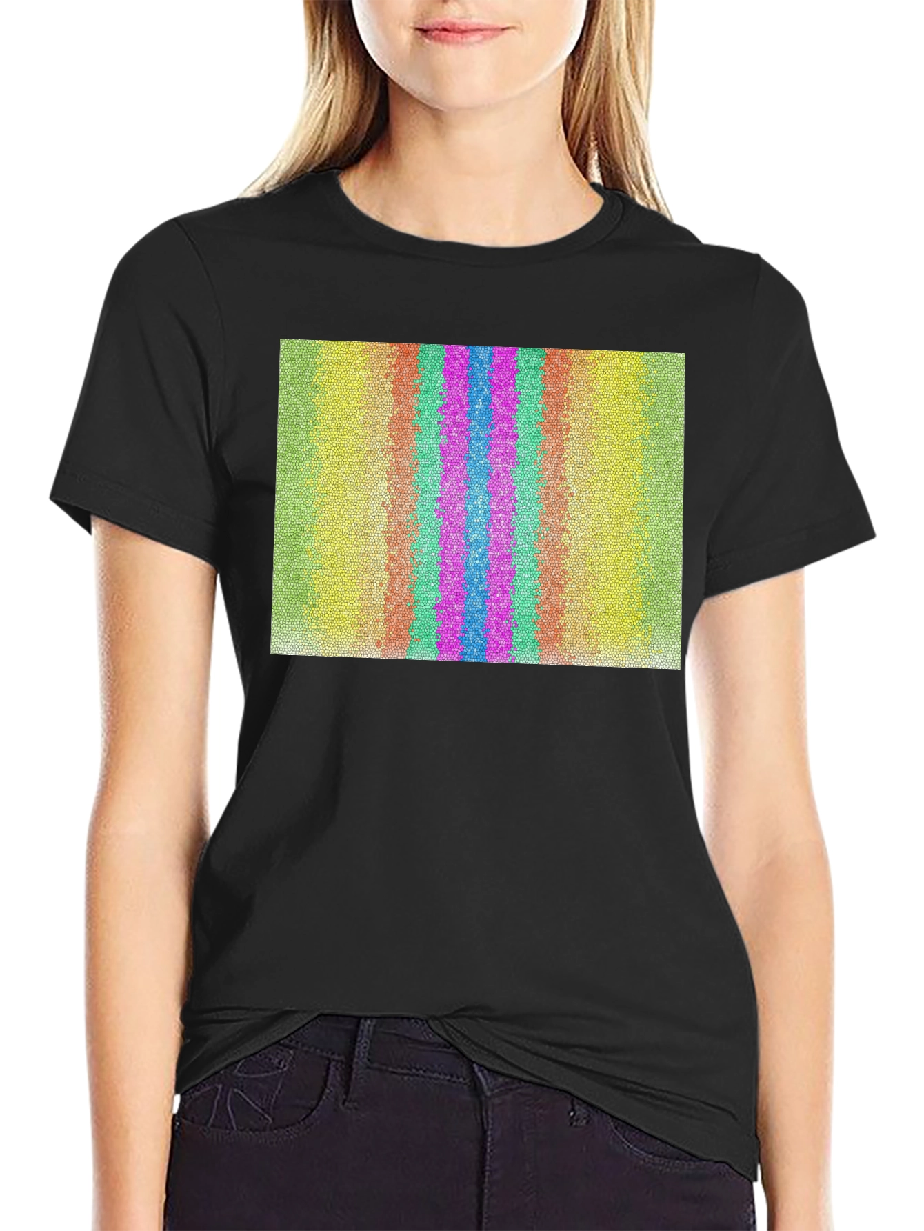 Retro Stripe Pattern Graphic Tee - Black