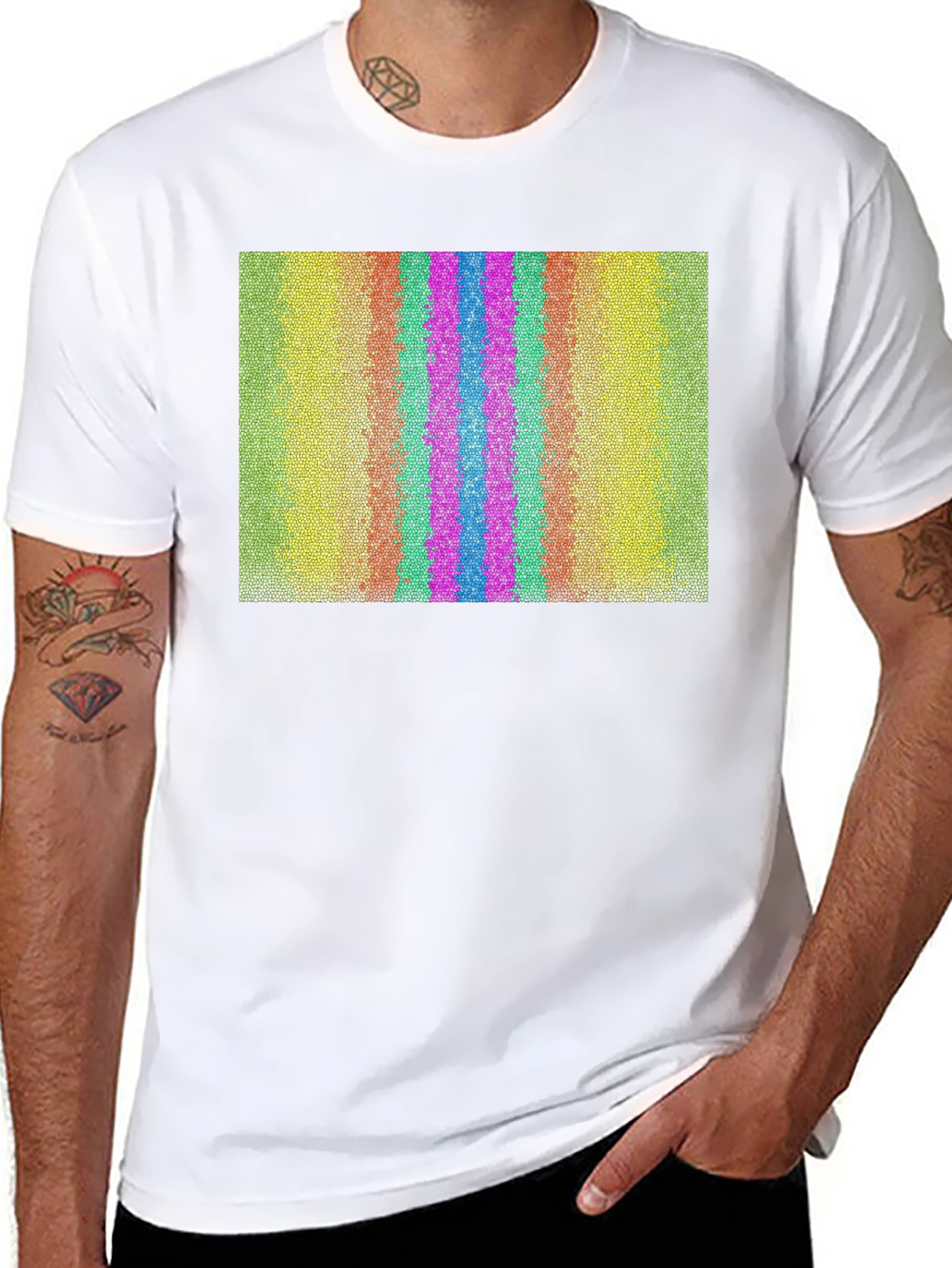 Retro Stripe Pattern Graphic Tee - Black
