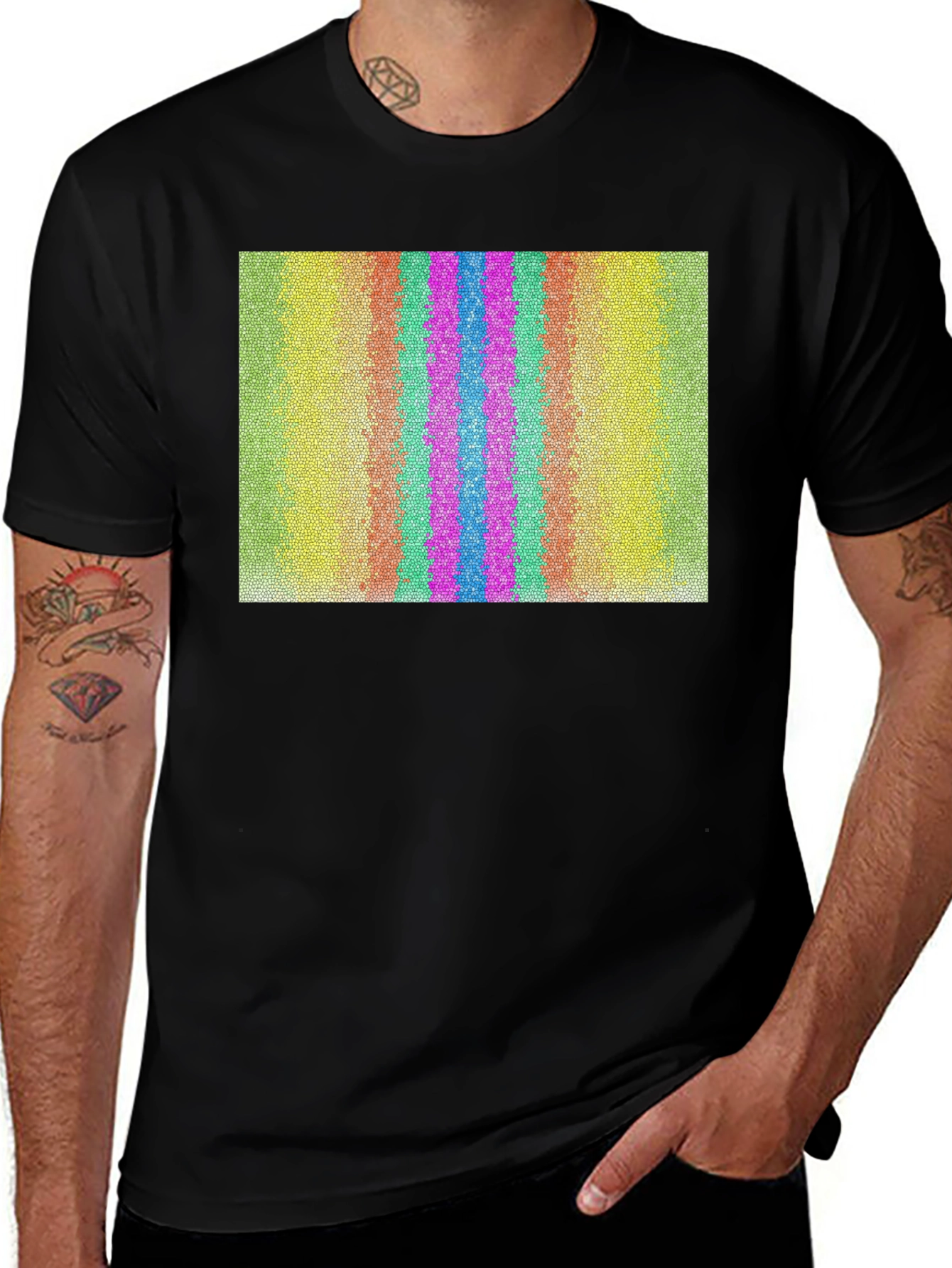 Retro Stripe Pattern Graphic Tee - Black