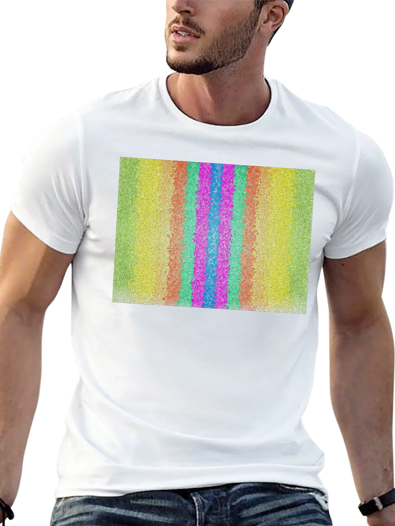 Retro Stripe Pattern Graphic Tee - Black