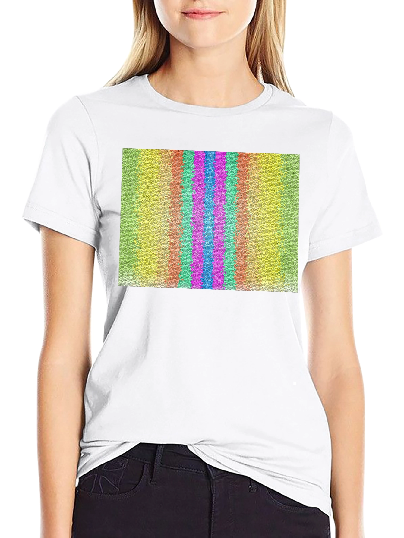 Retro Stripe Pattern Graphic Tee - Black