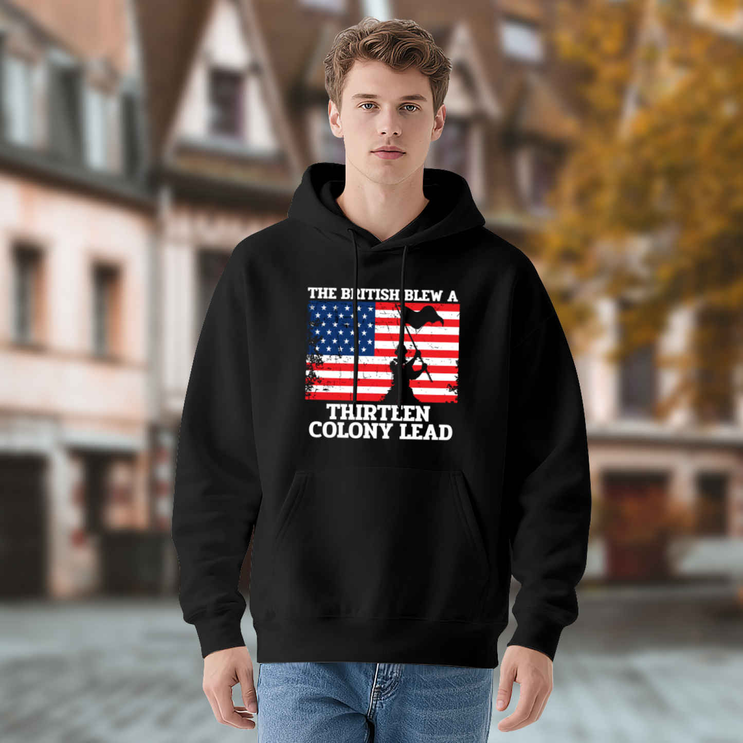Patriotic 13 Colonies Funny Flag Graphic Hoodie, Cozy Daily Pullover