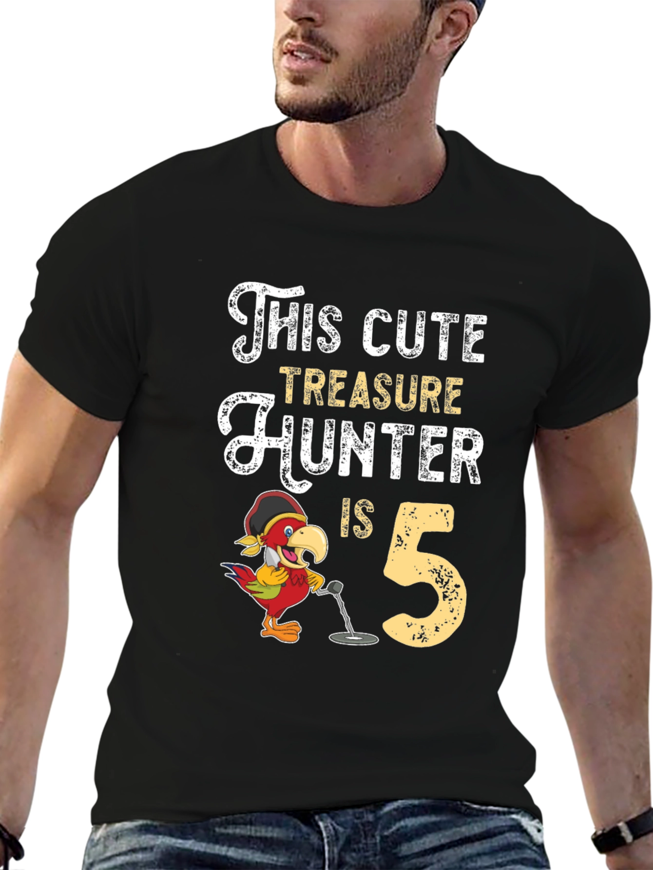 Cute Treasure Hunter 5th Birthday Black T-Shirt