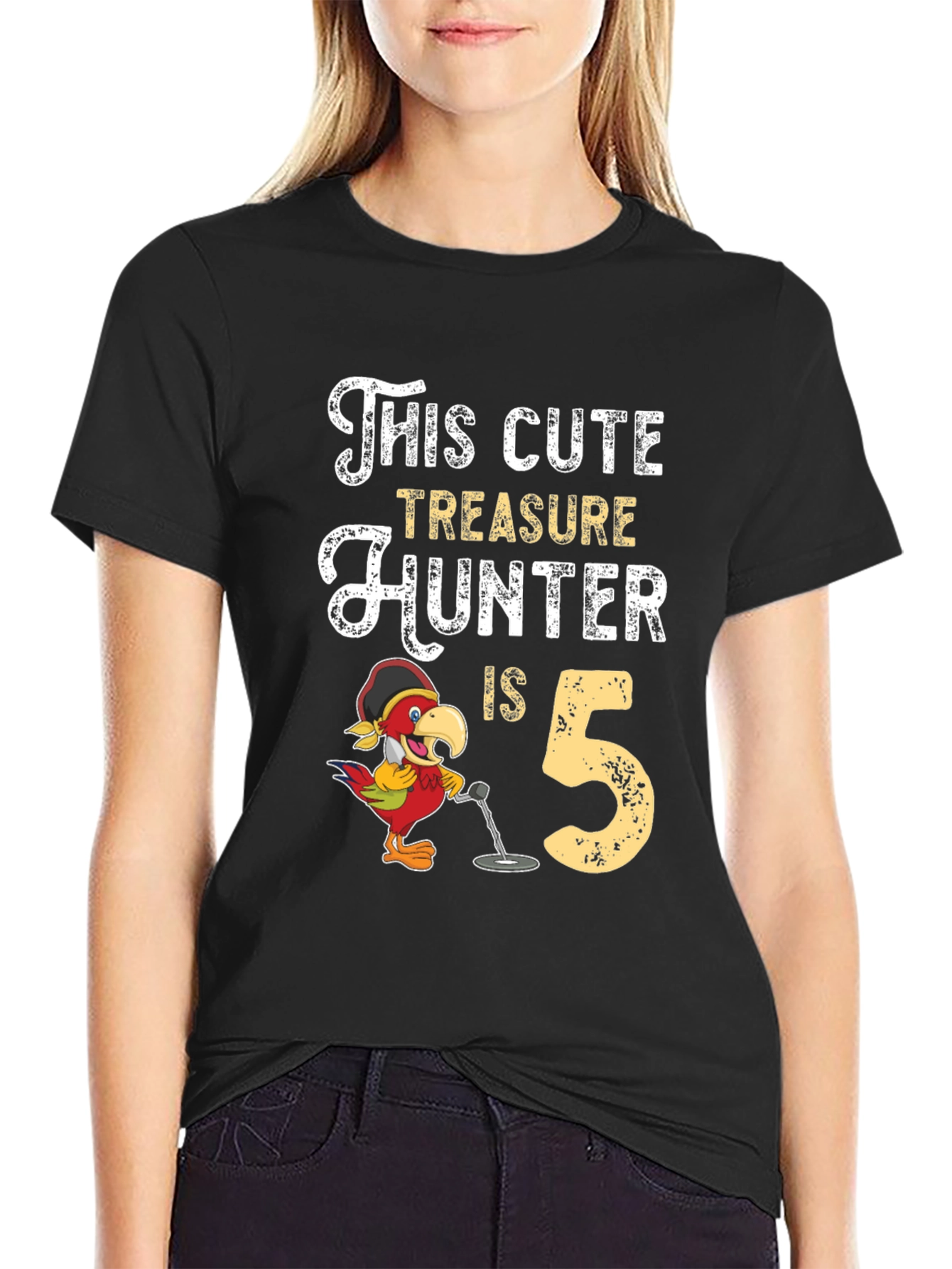 Cute Treasure Hunter 5th Birthday Black T-Shirt