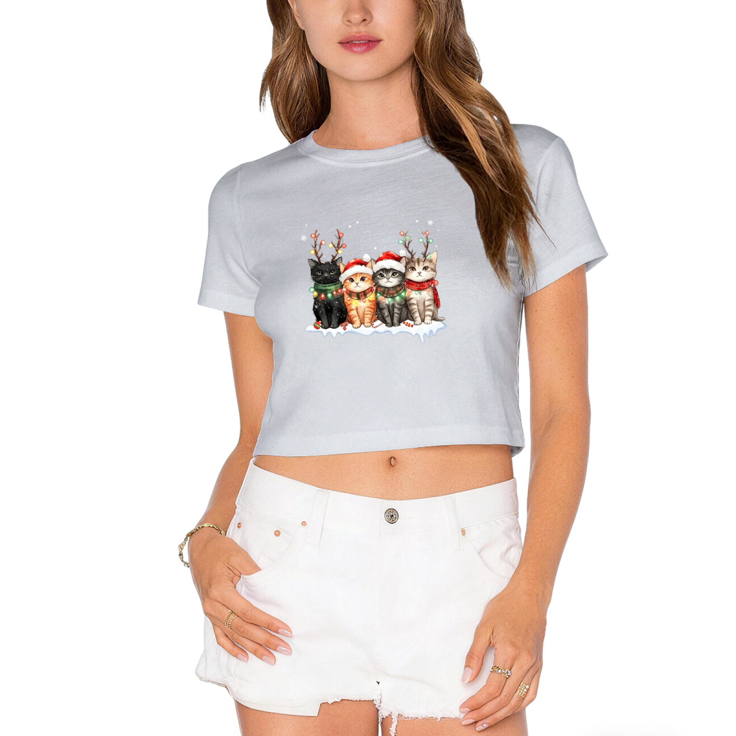 Adorable Xmas Kittens Cute Cat Christmas Graphic Crop Top