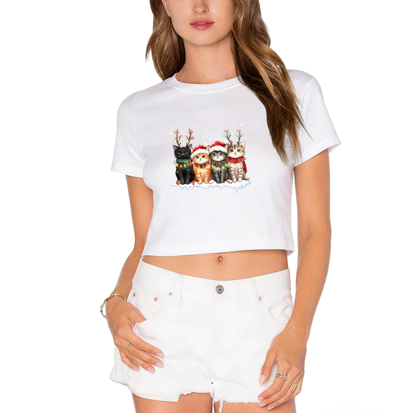 Adorable Xmas Kittens Cute Cat Christmas Graphic Crop Top