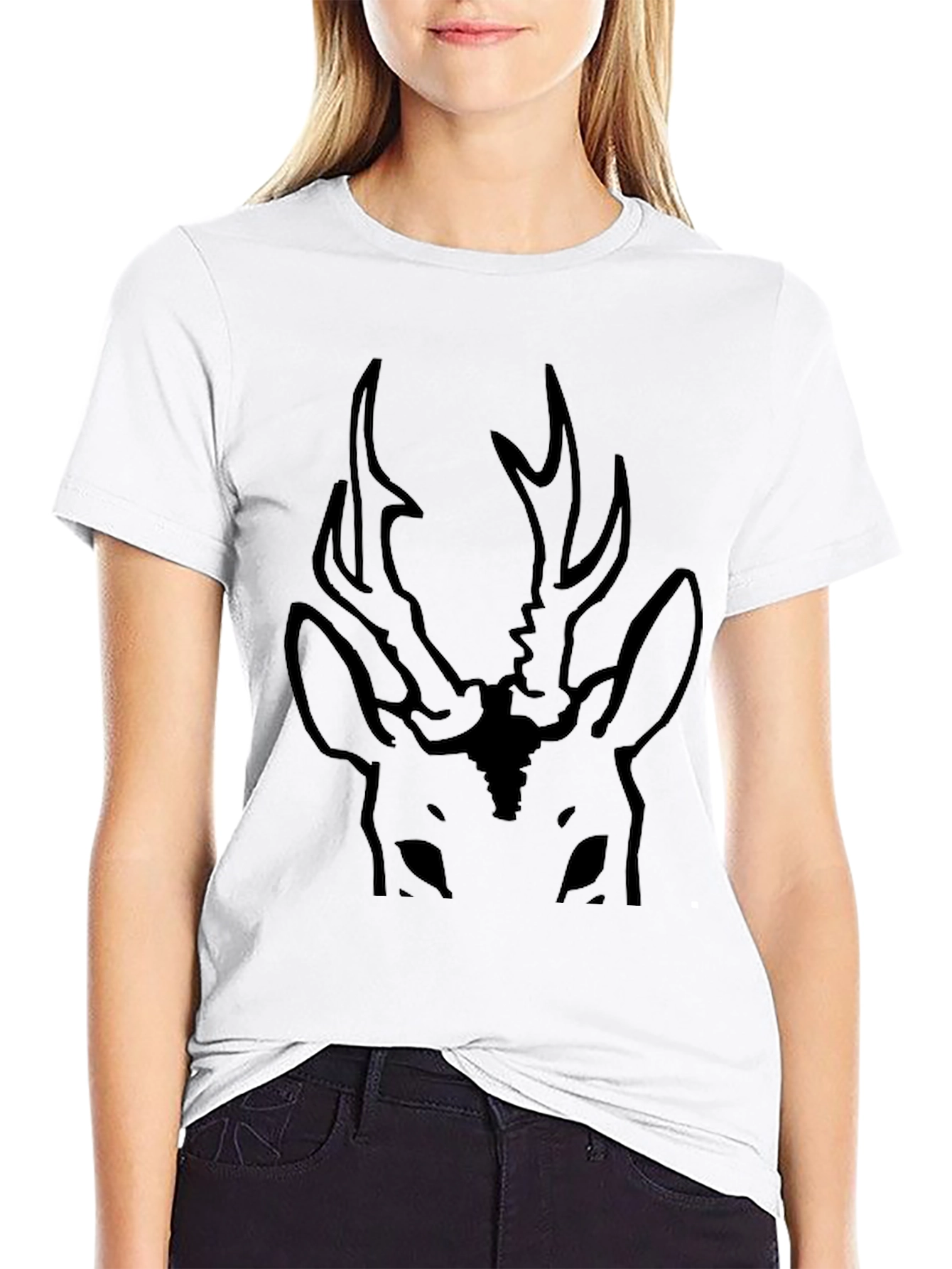 Black Deer Graphic Tee - Antler Design