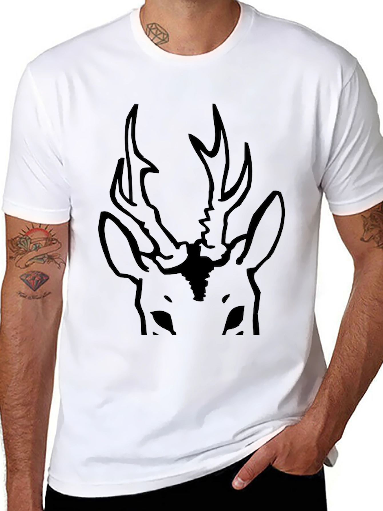Black Deer Graphic Tee - Antler Design