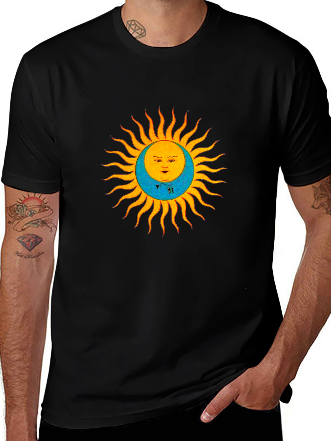 Celestial Sun & Moon Graphic Tee - Black