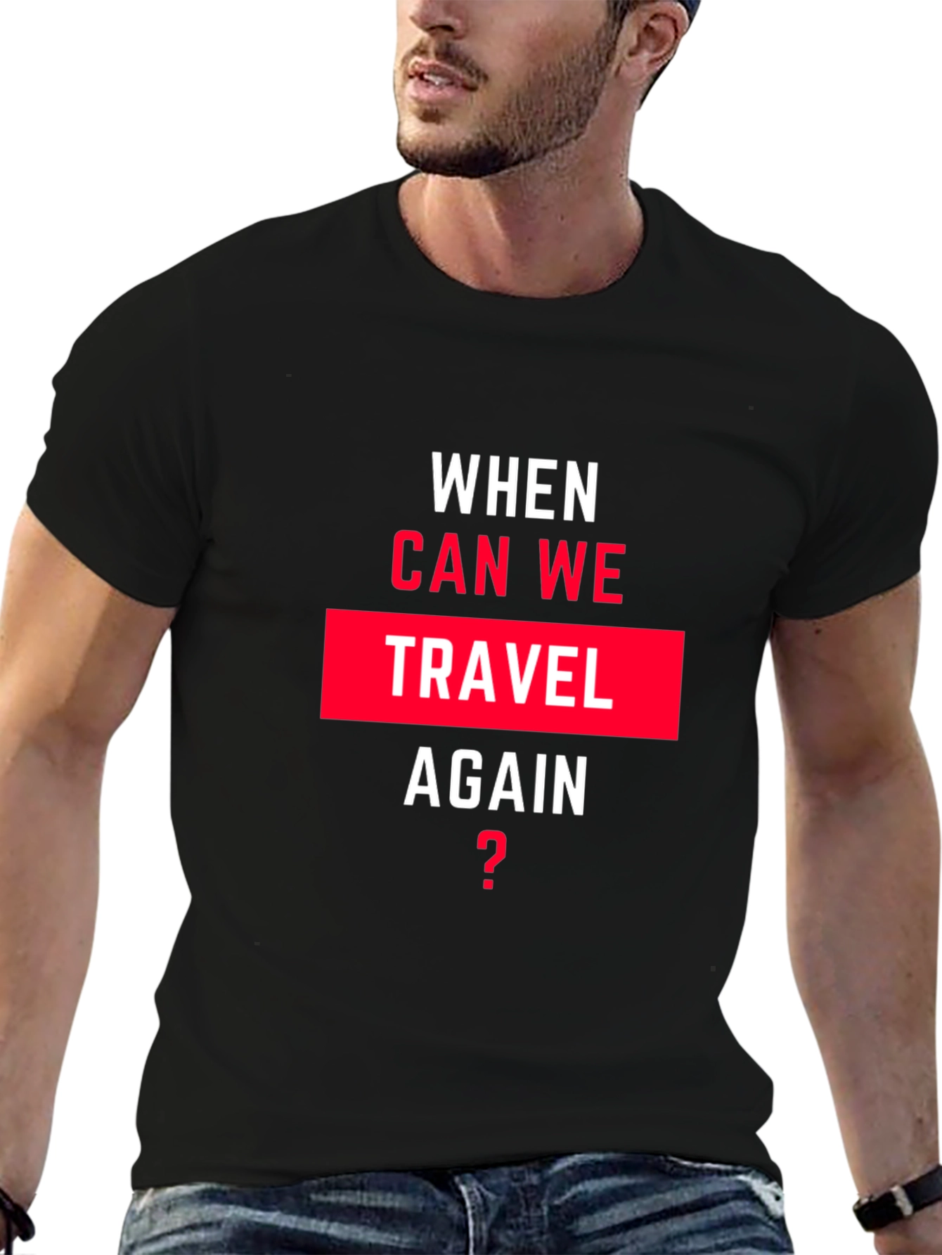 When Can We Travel Again Black Graphic Tee