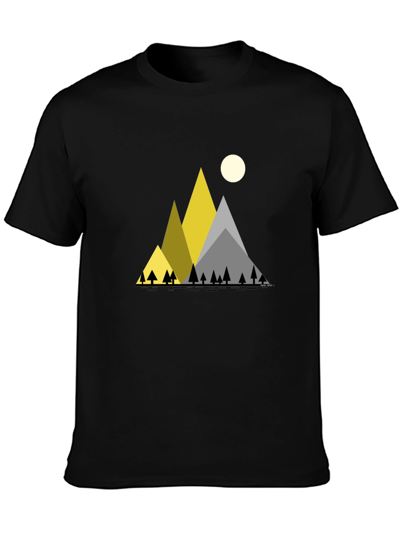Geometric Mountain Scene Black T-Shirt