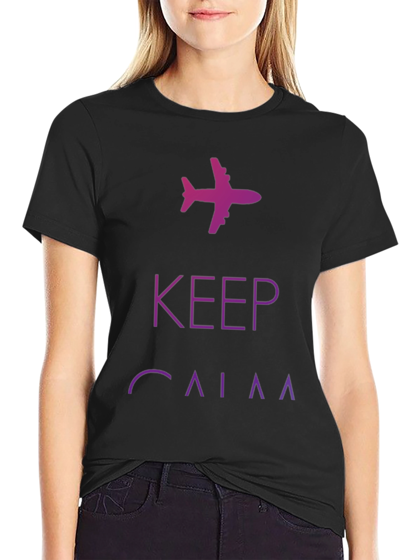 Keep Calm Airplane Graphic Tee - Black