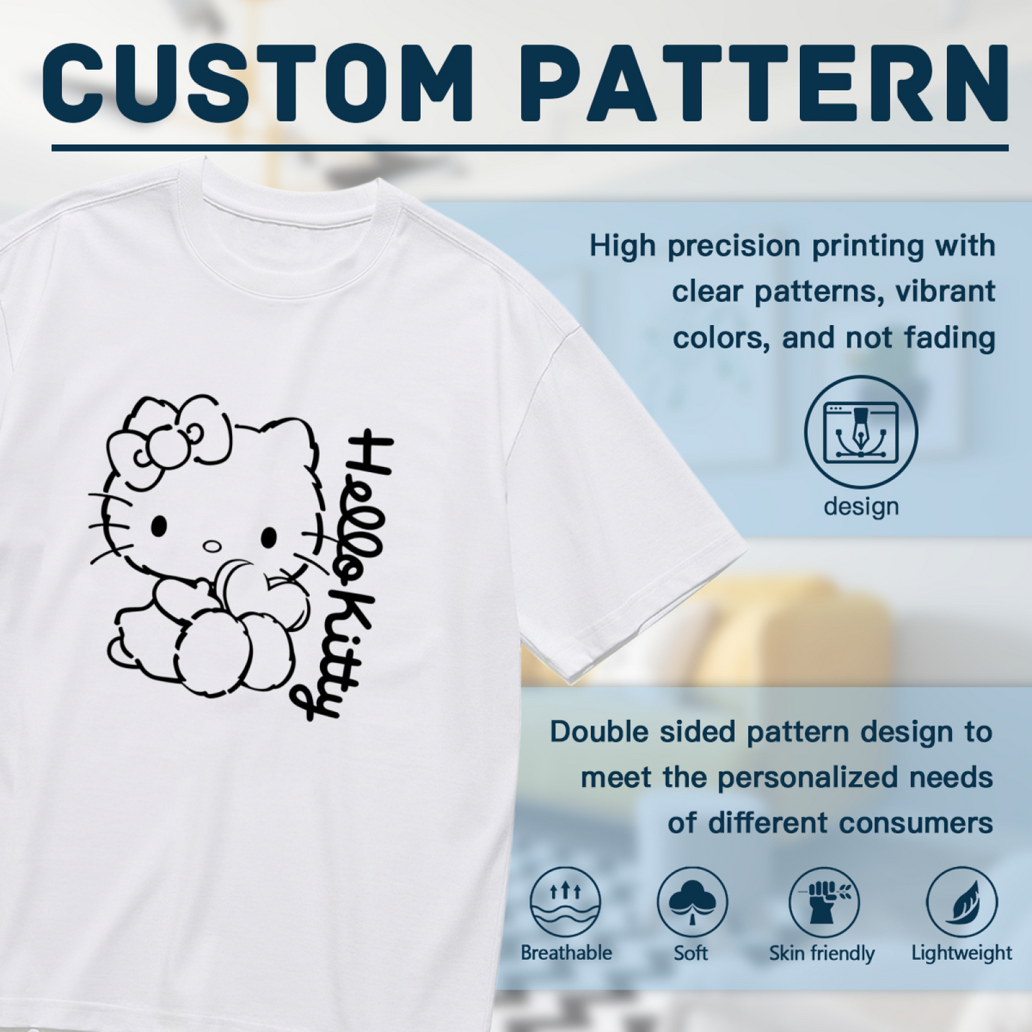 Simple Line?Art Hello Kitty Heart Design Plus Size Women Graphic Tee