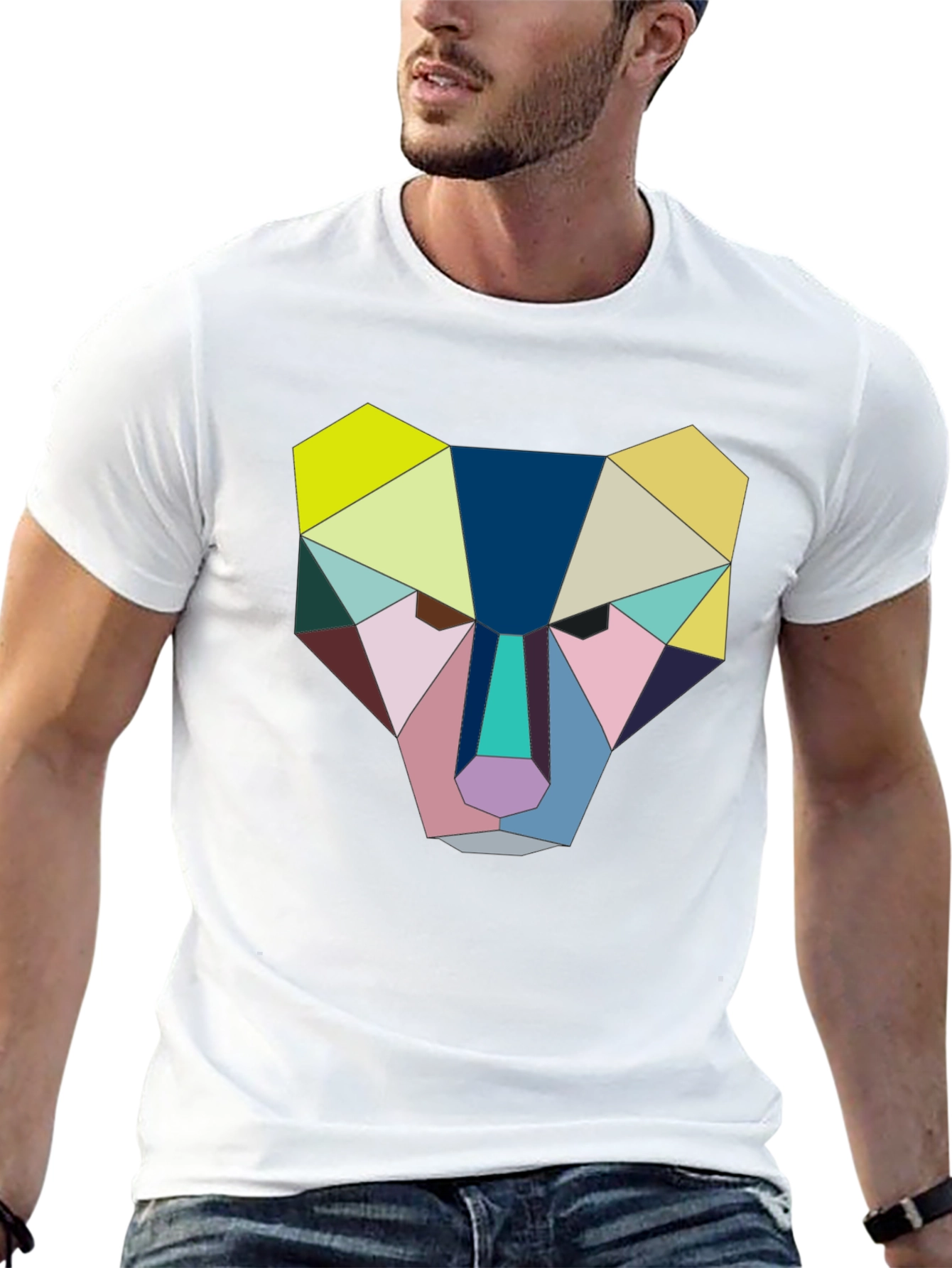 Geometric Animal Face Graphic Tee - Black