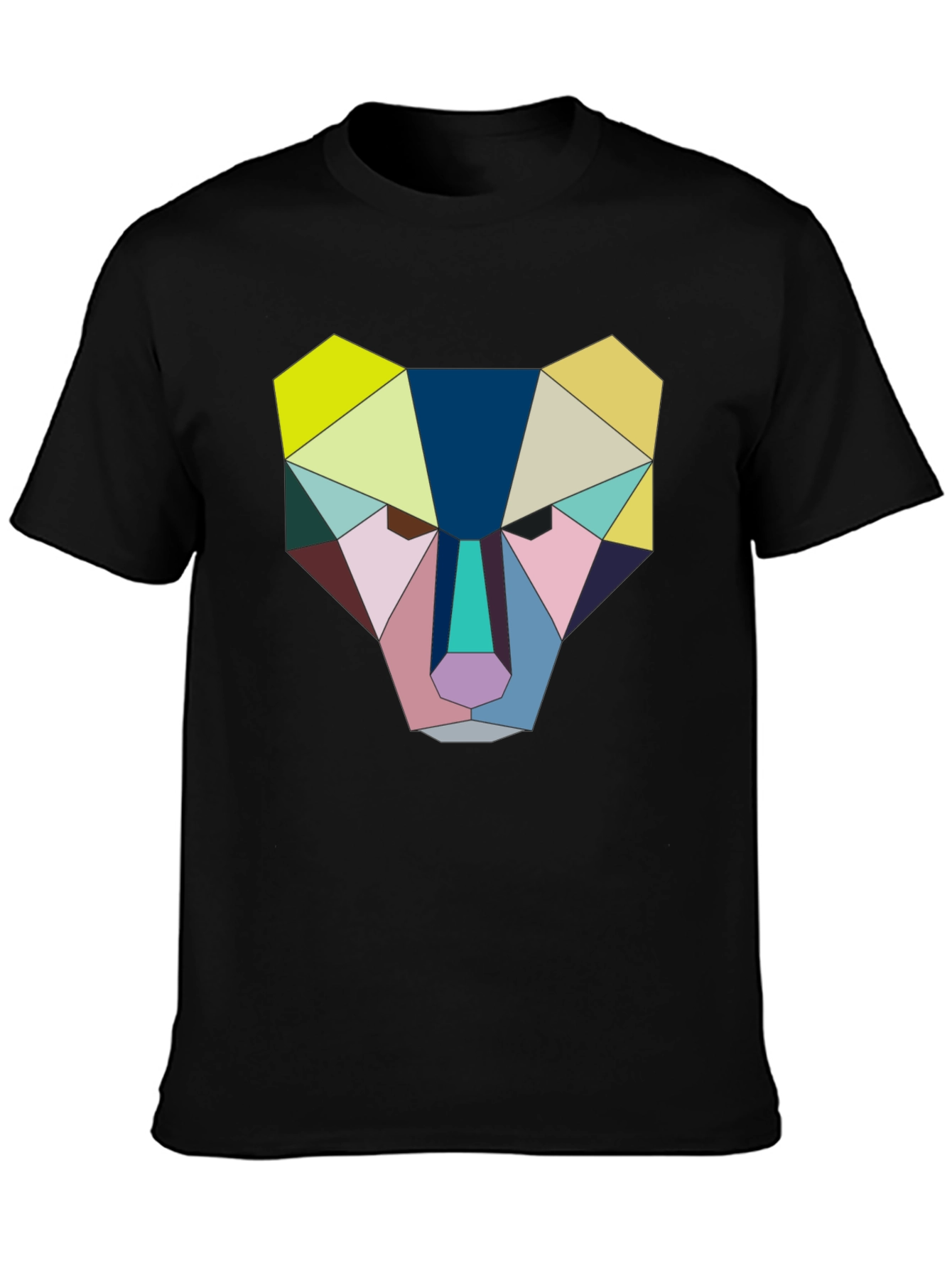 Geometric Animal Face Graphic Tee - Black