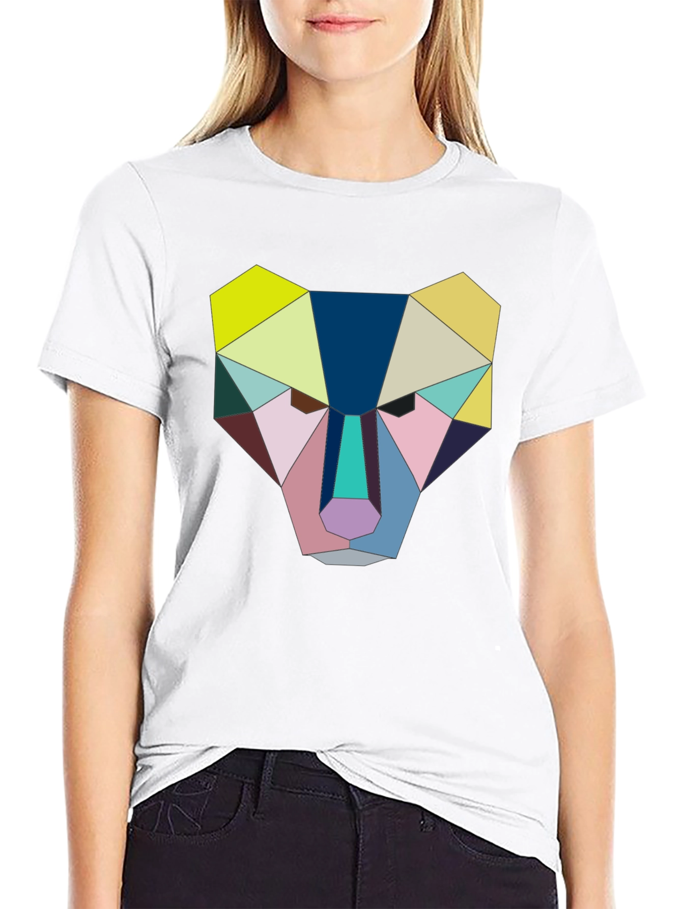 Geometric Animal Face Graphic Tee - Black