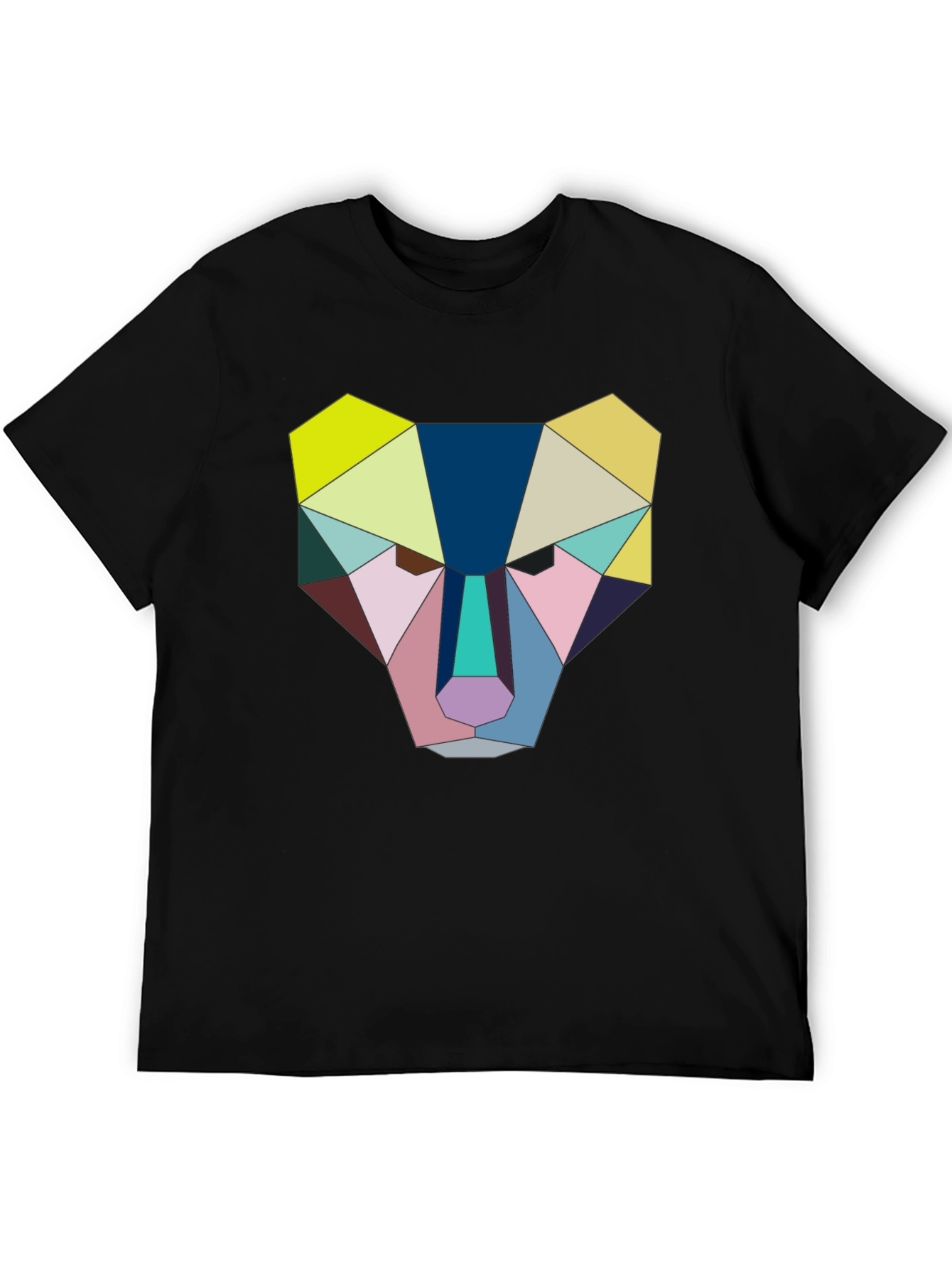 Geometric Animal Face Graphic Tee - Black