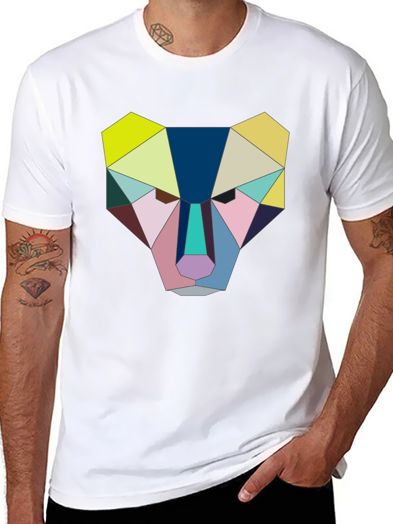 Geometric Animal Face Graphic Tee - Black