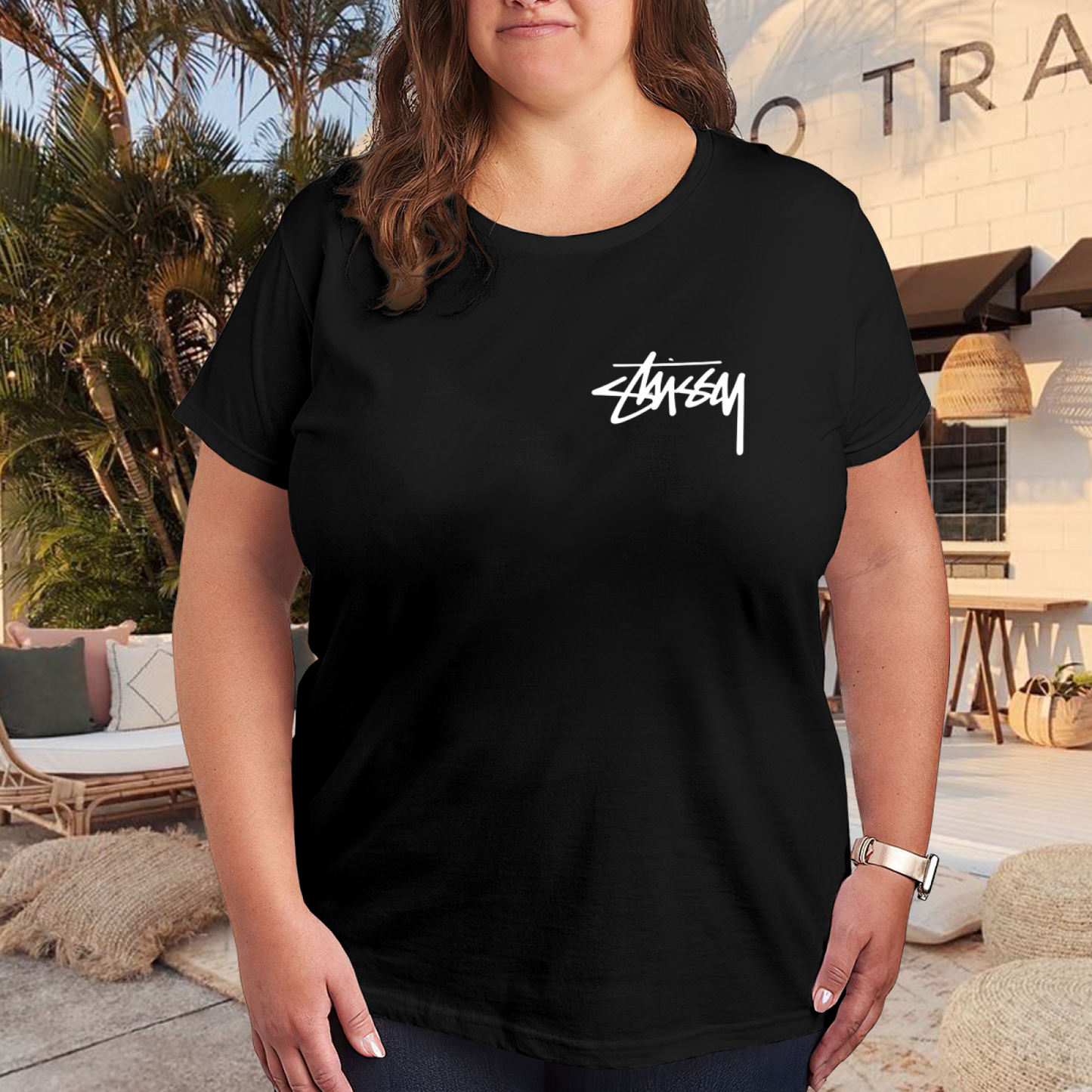 Simple Li Letter Minimalist Plus Size Women Daily Basic T-Shirt