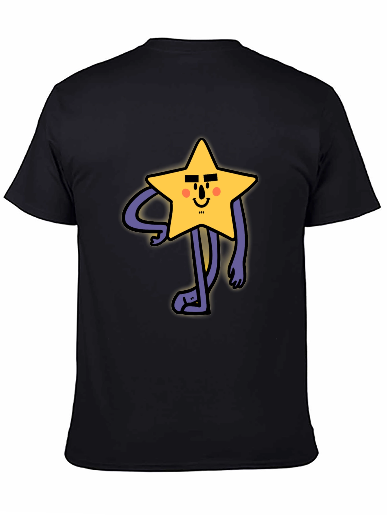 Funny Star Character Graphic Print Black T-Shirt