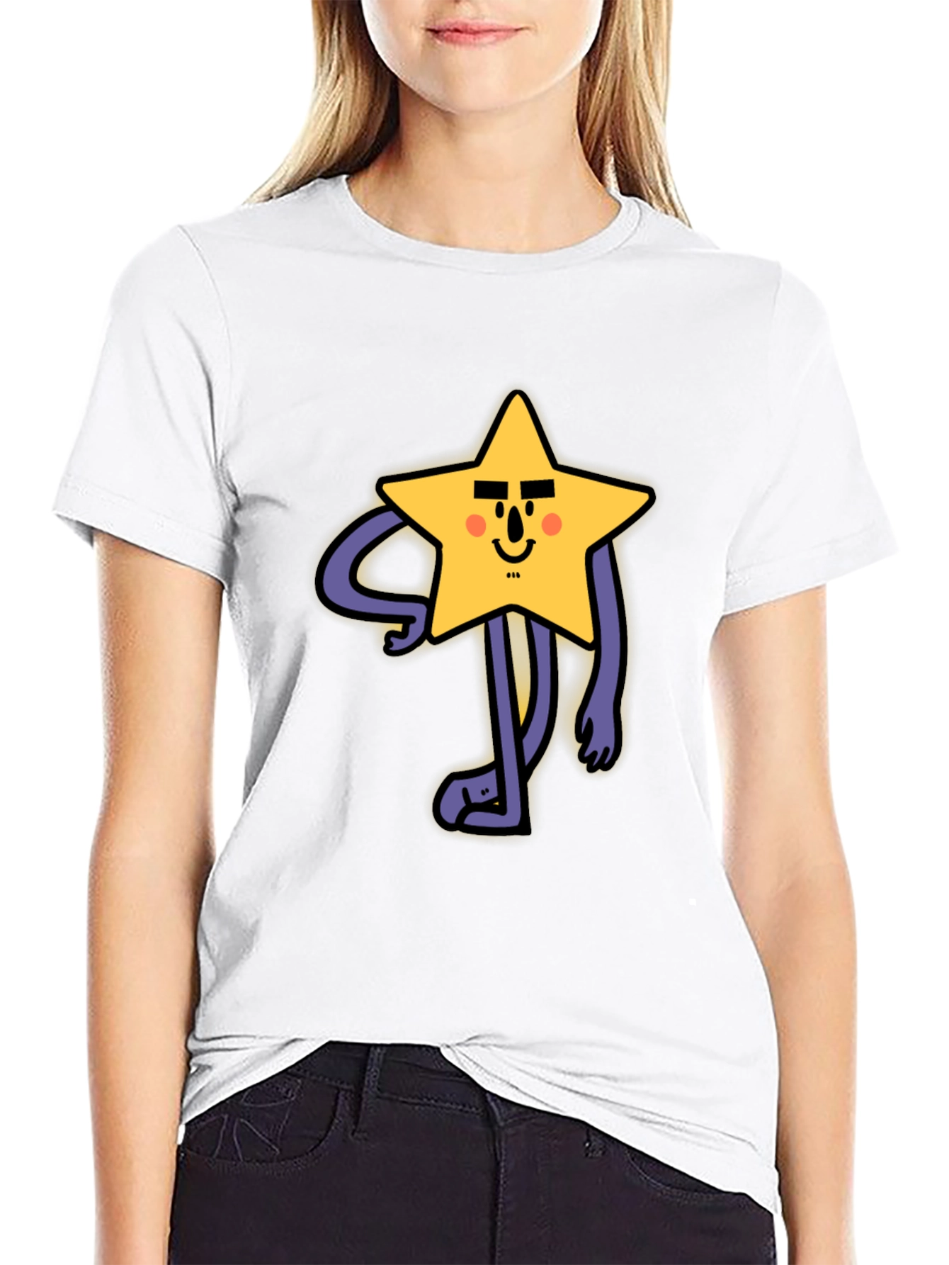 Funny Star Character Graphic Print Black T-Shirt