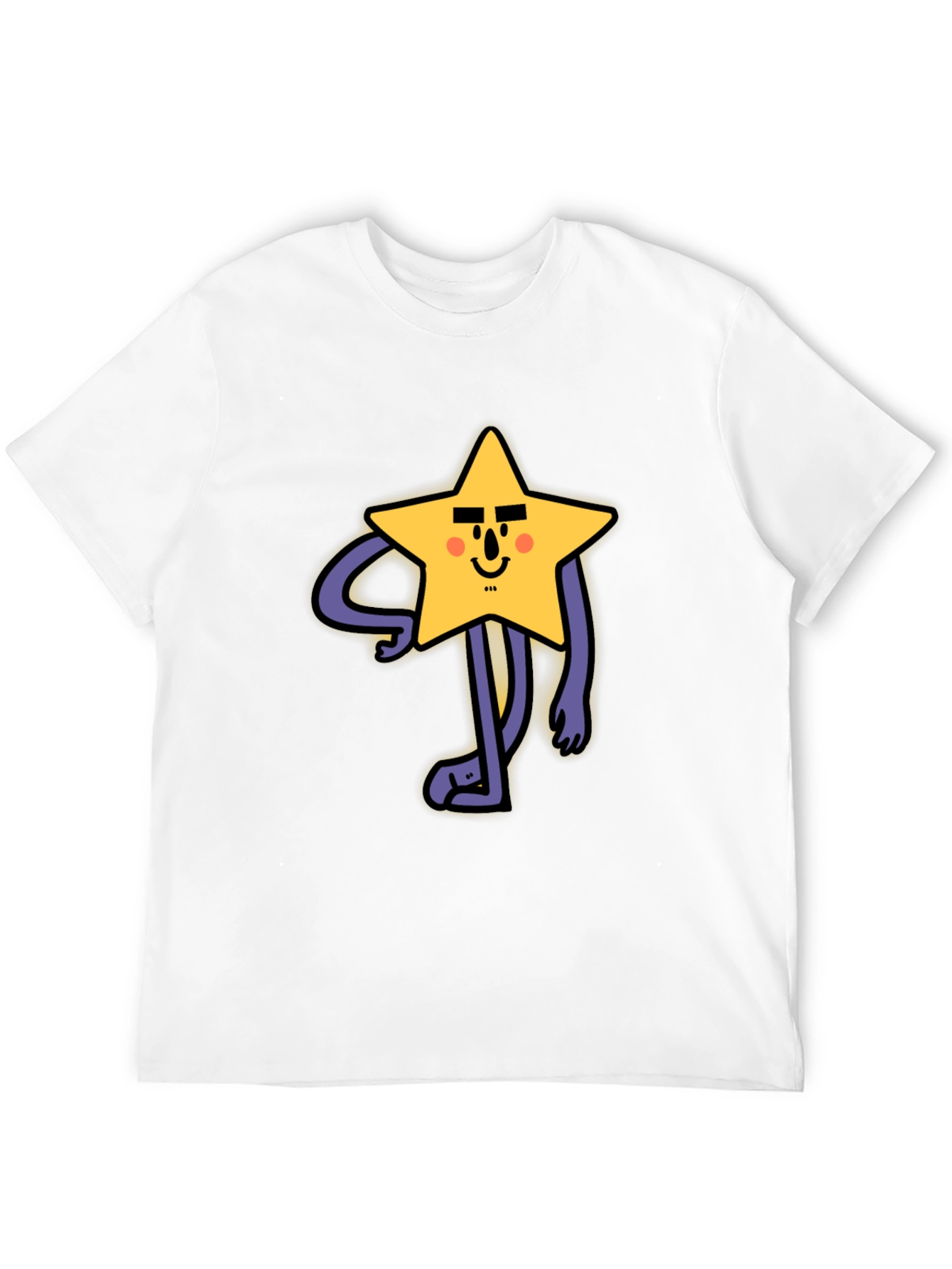 Funny Star Character Graphic Print Black T-Shirt