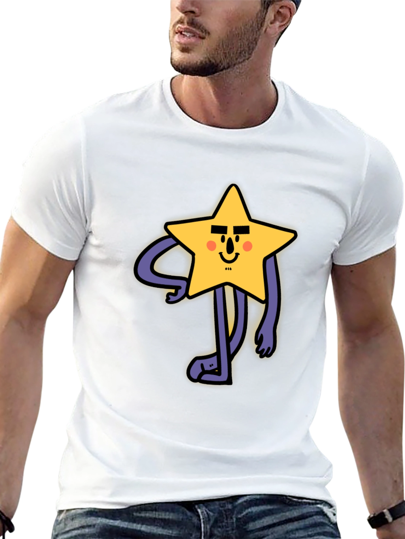 Funny Star Character Graphic Print Black T-Shirt