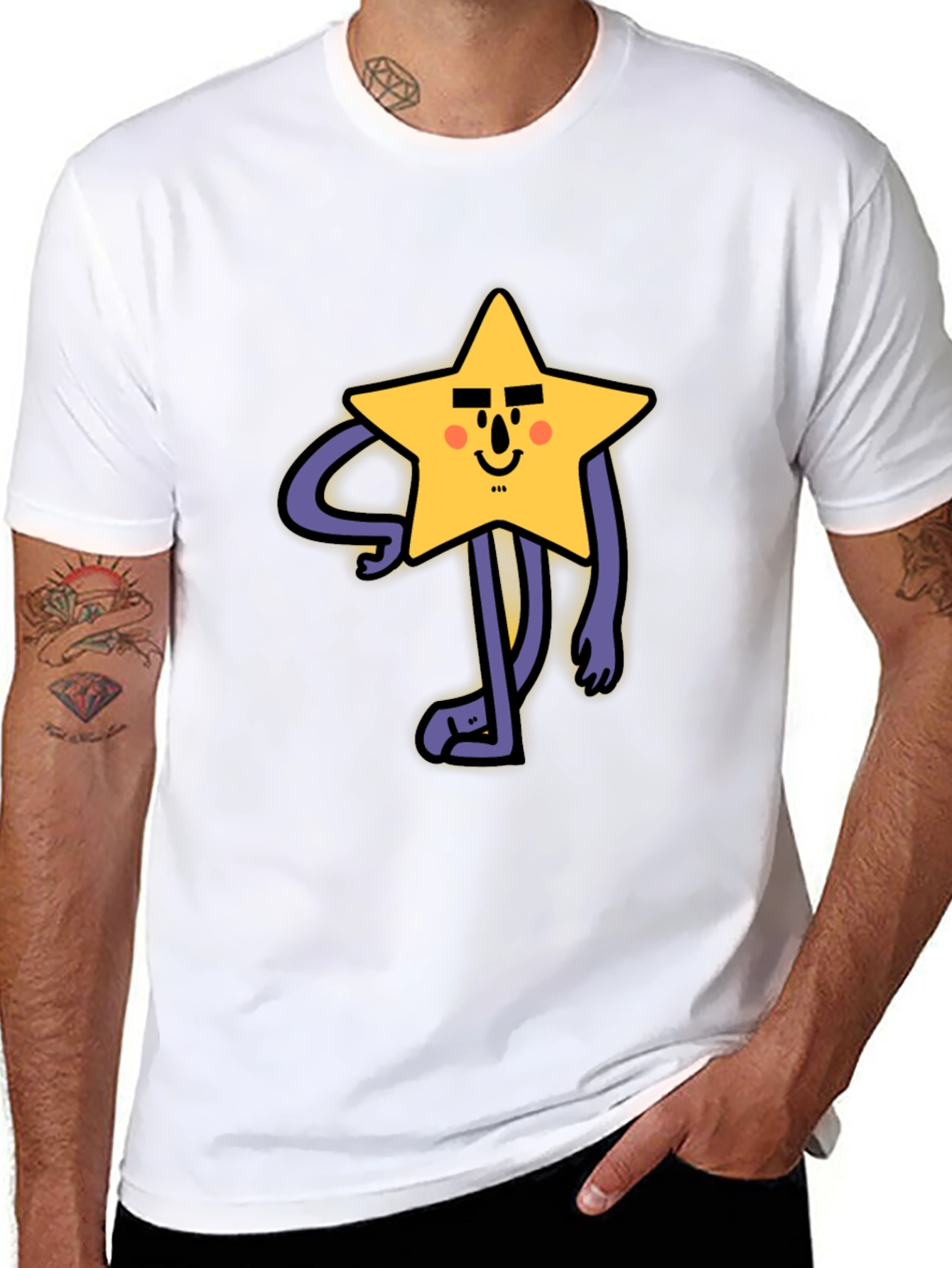 Funny Star Character Graphic Print Black T-Shirt