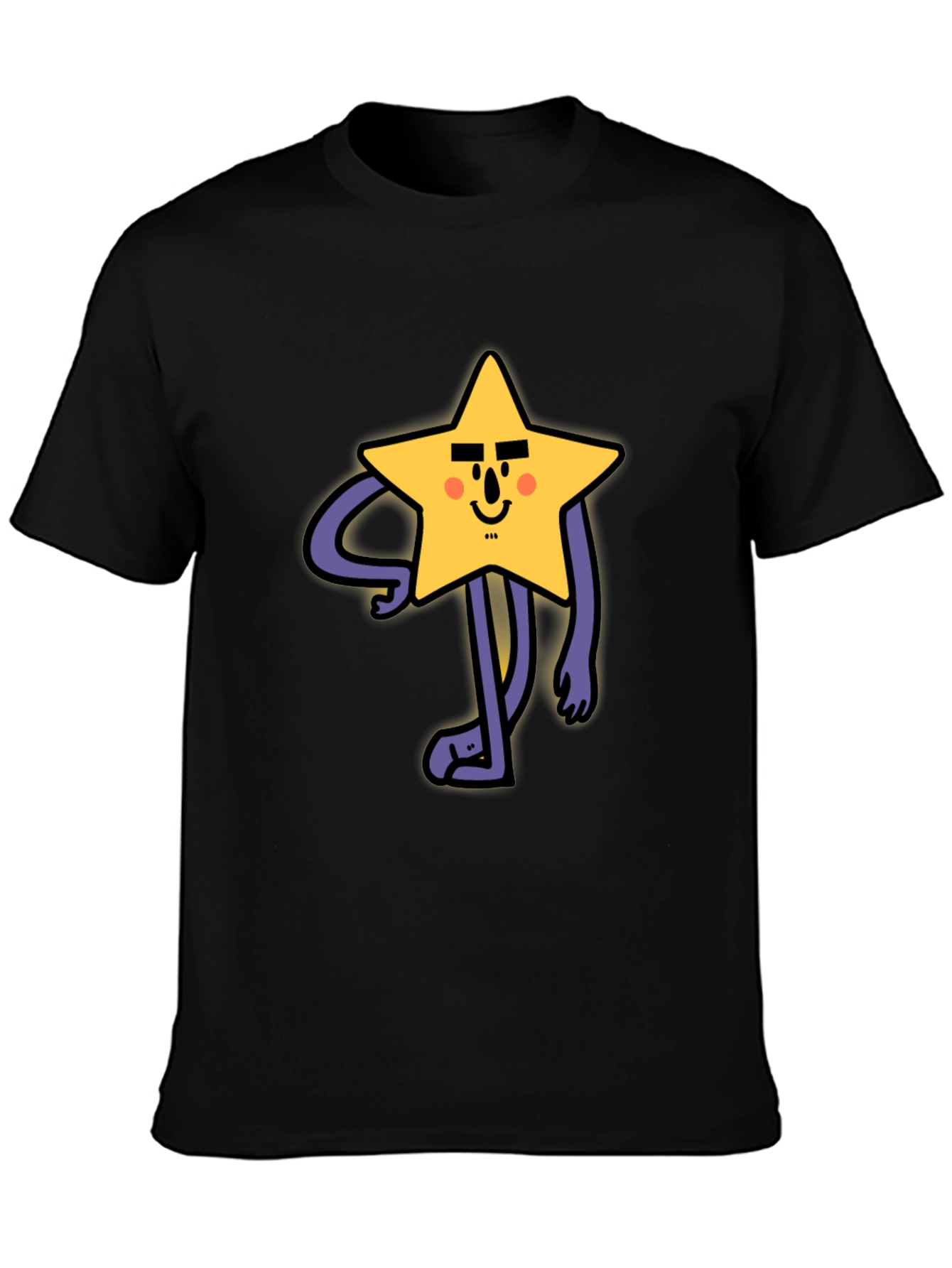 Funny Star Character Graphic Print Black T-Shirt