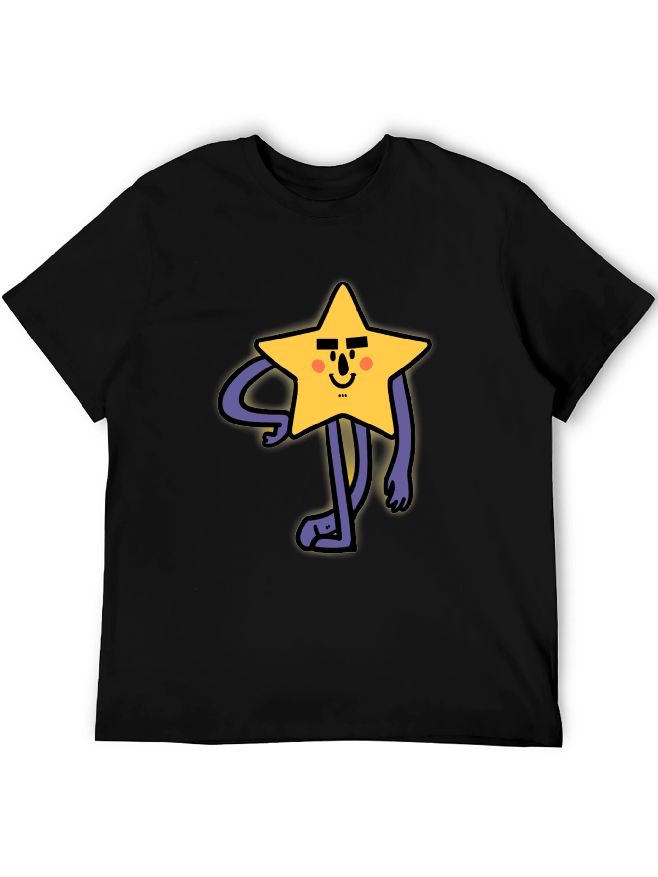 Funny Star Character Graphic Print Black T-Shirt