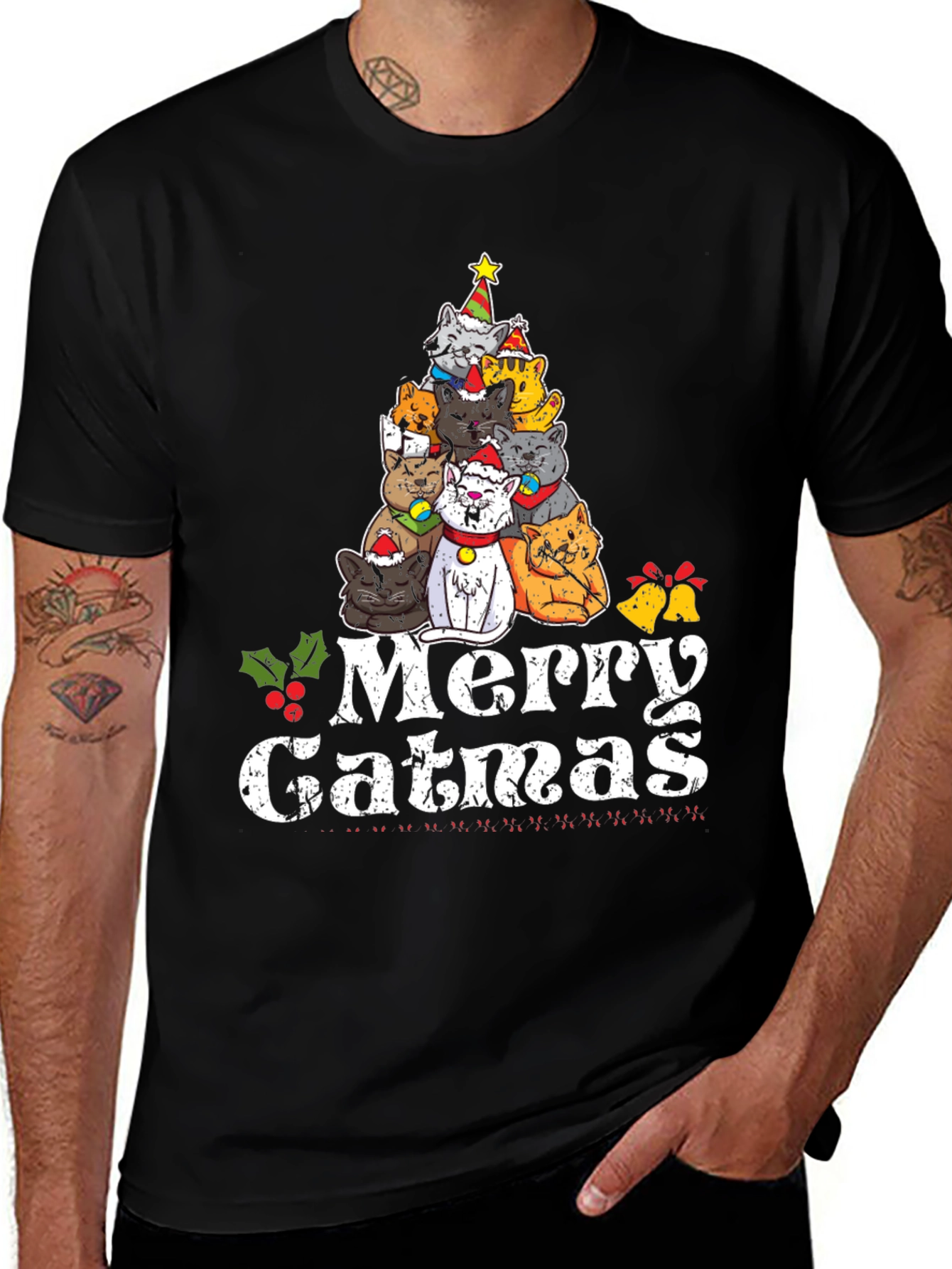 Merry Catmas T-Shirt: Festive Cat Christmas Tree Design