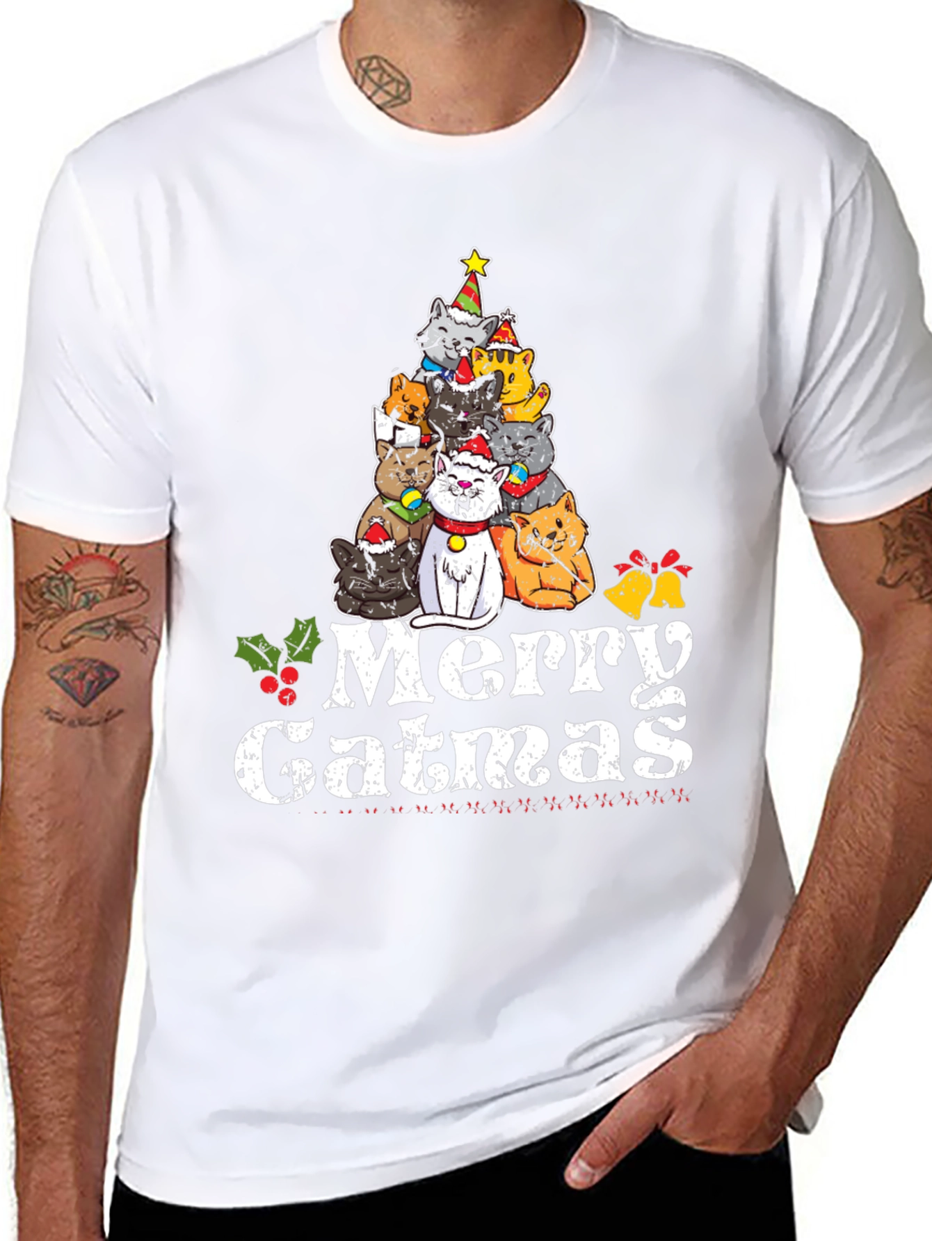 Merry Catmas T-Shirt: Festive Cat Christmas Tree Design