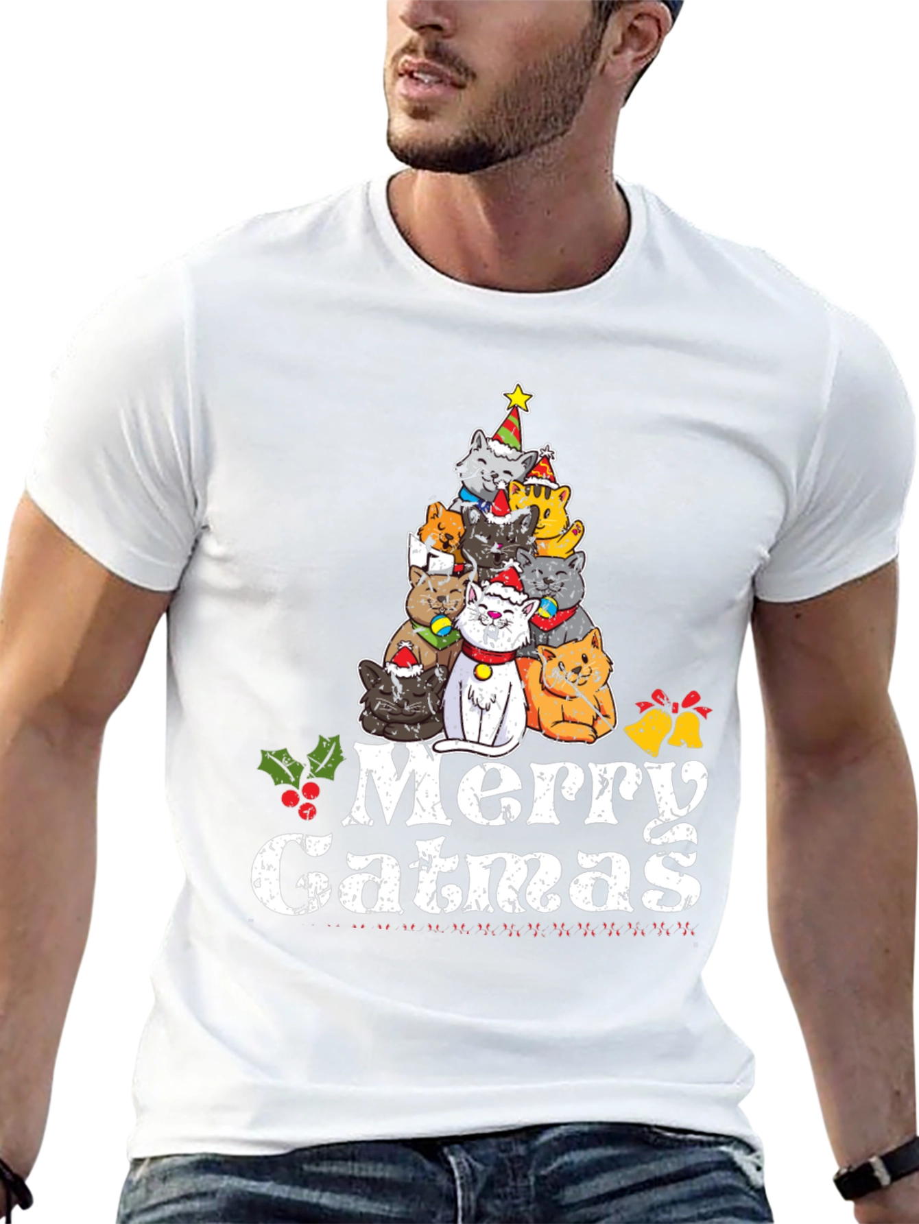 Merry Catmas T-Shirt: Festive Cat Christmas Tree Design
