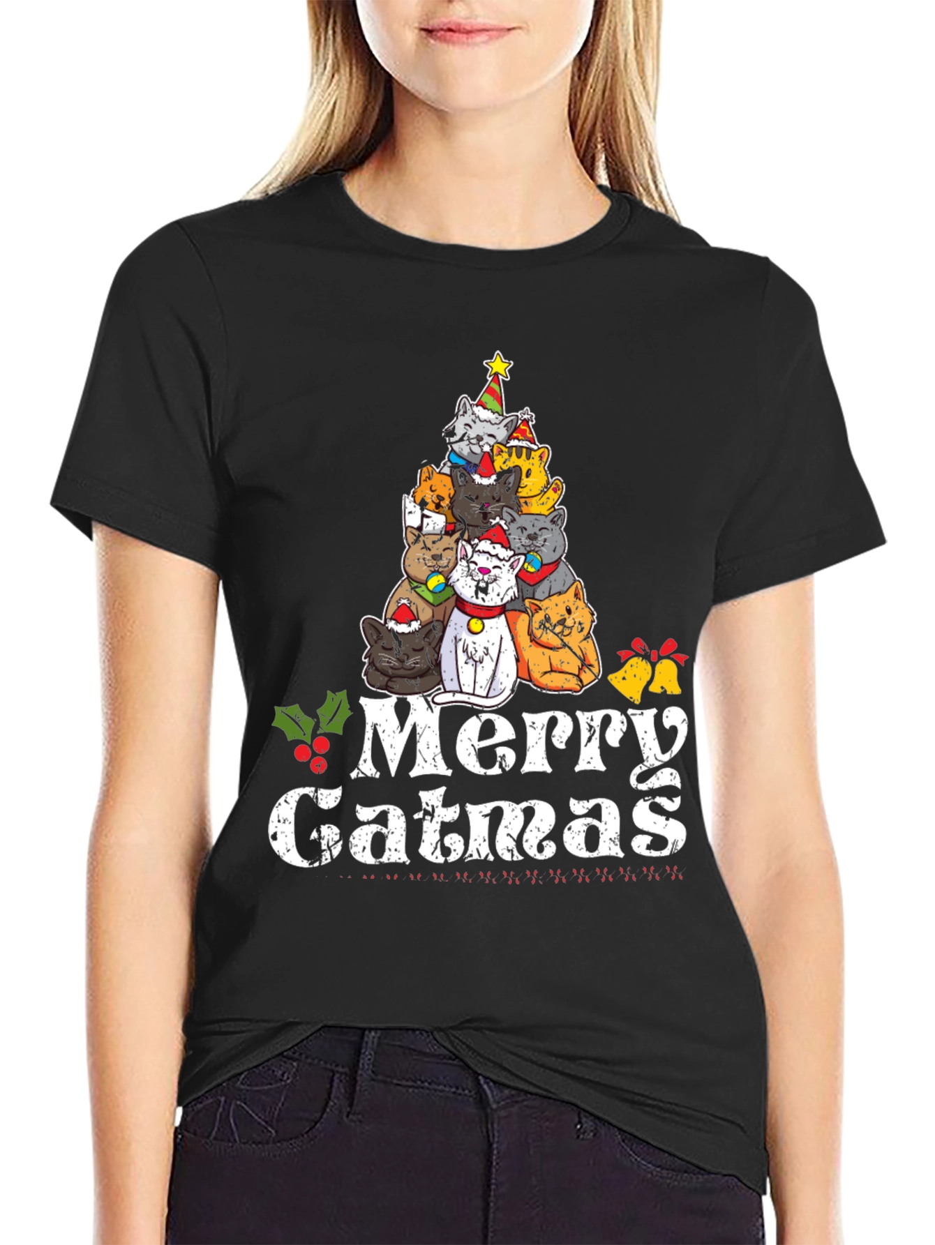 Merry Catmas T-Shirt: Festive Cat Christmas Tree Design